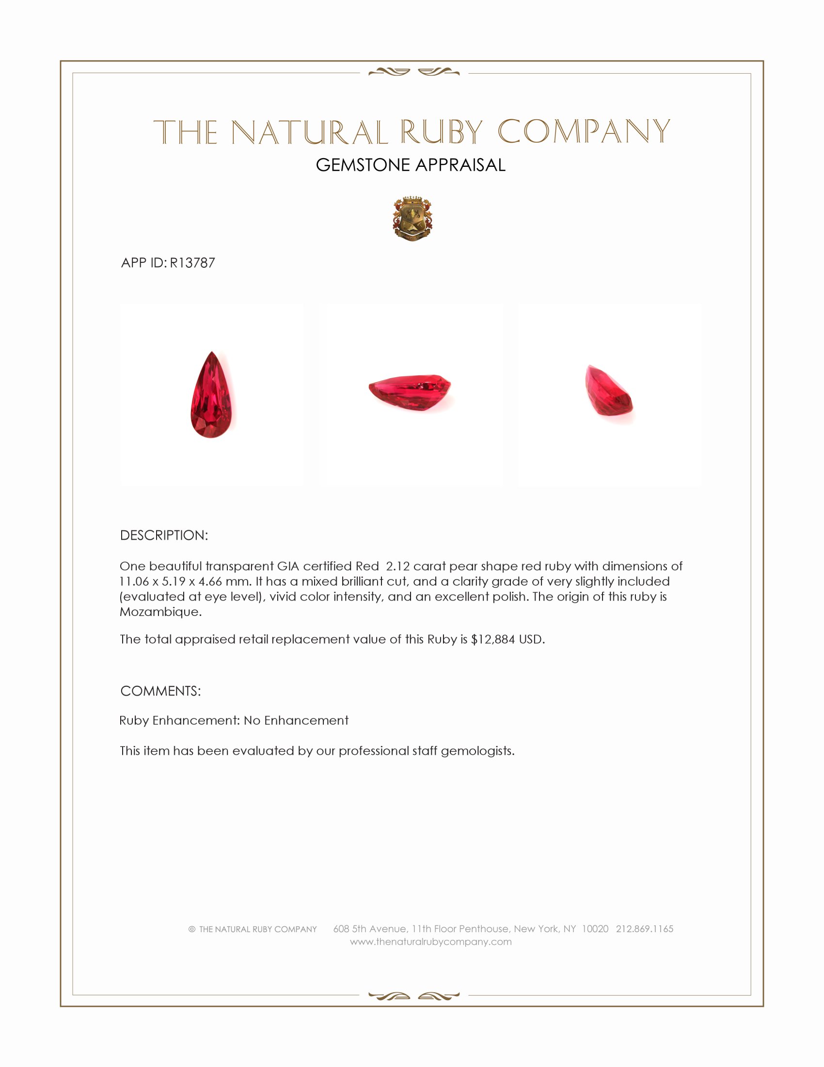 2.12 Ct. Ruby from Mozambique