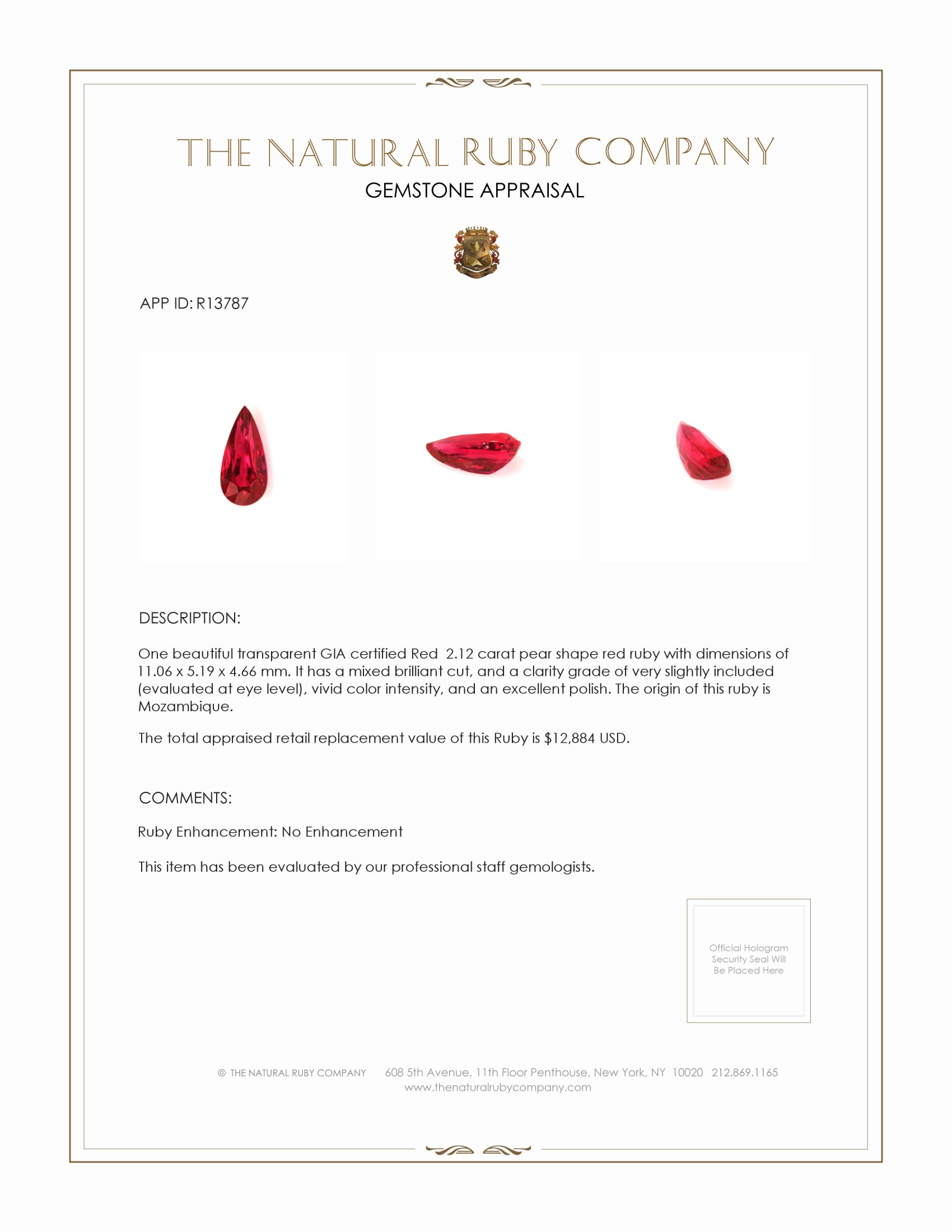 2.12 Ct. Ruby from Mozambique