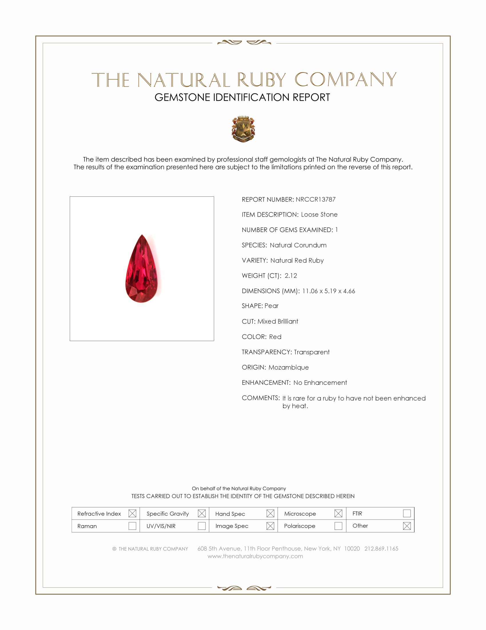 2.12 Ct. Ruby from Mozambique