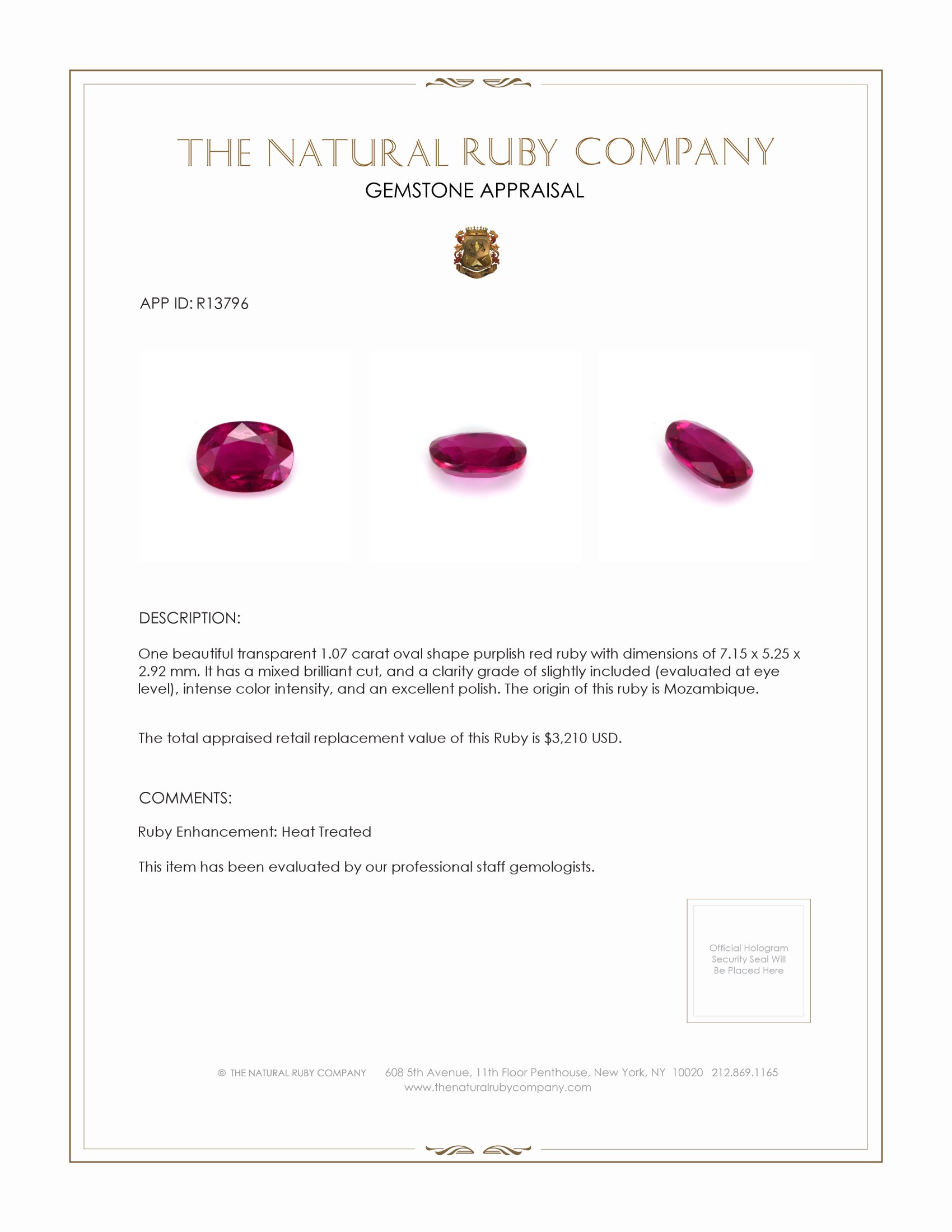 1.07 Ct. Ruby from Mozambique