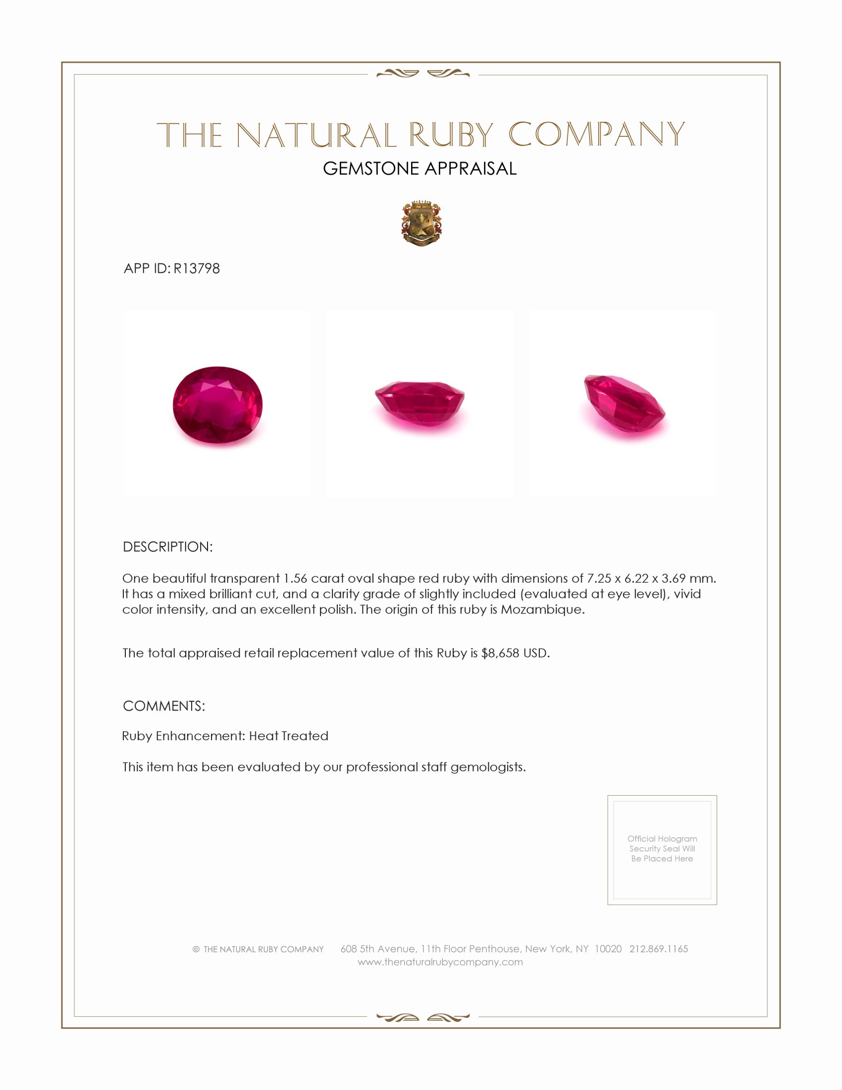 1.56 Ct. Ruby from Mozambique
