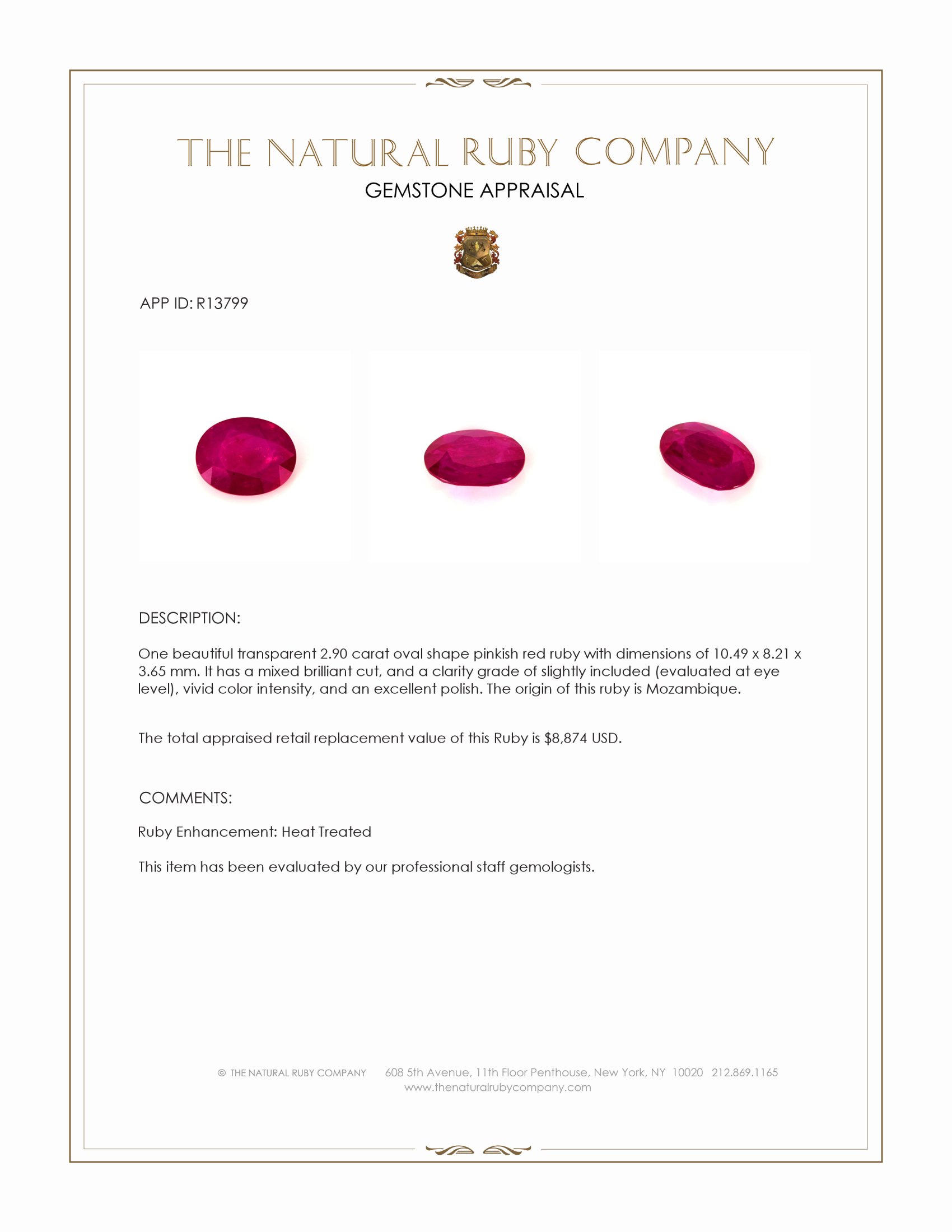 2.90 Ct. Pinkish Red Ruby from Mozambique