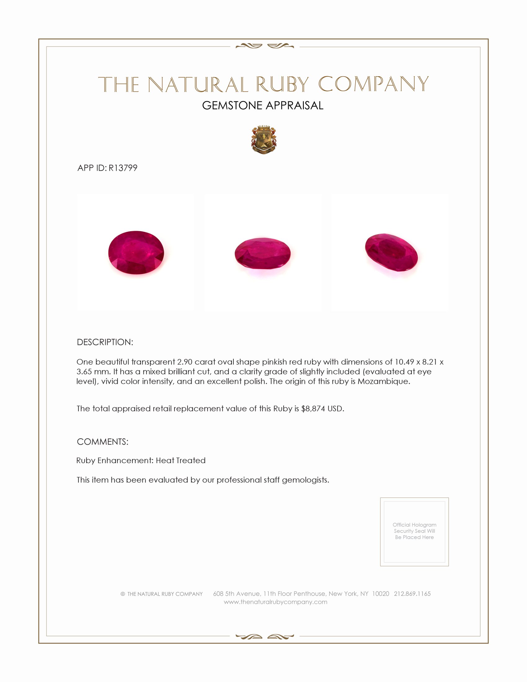 2.90 Ct. Ruby from Mozambique