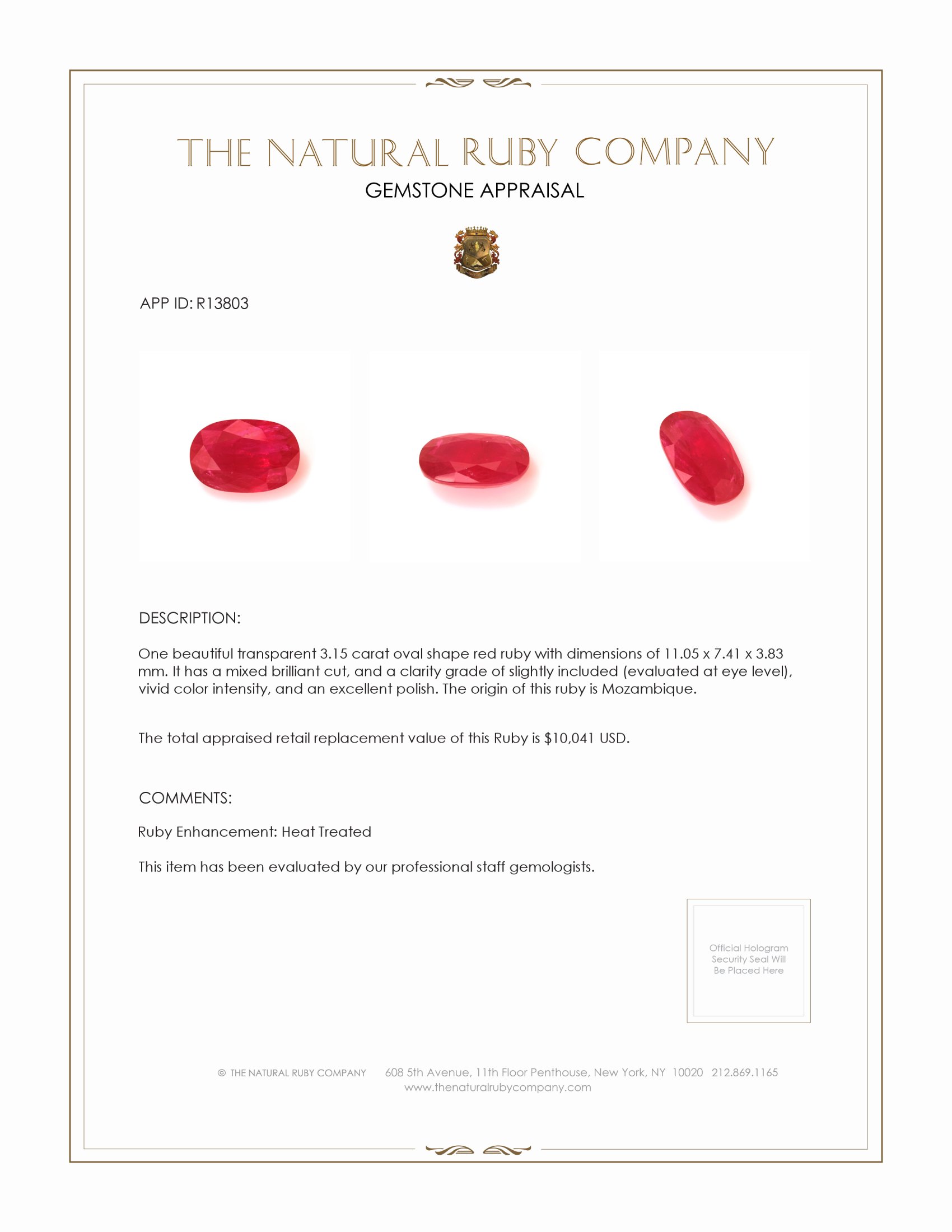 3.15 Ct. Ruby from Mozambique