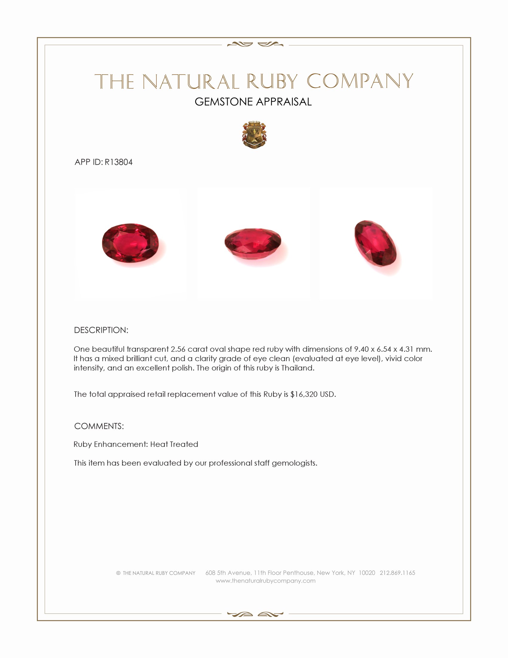 2.56 Ct. Ruby from Thailand