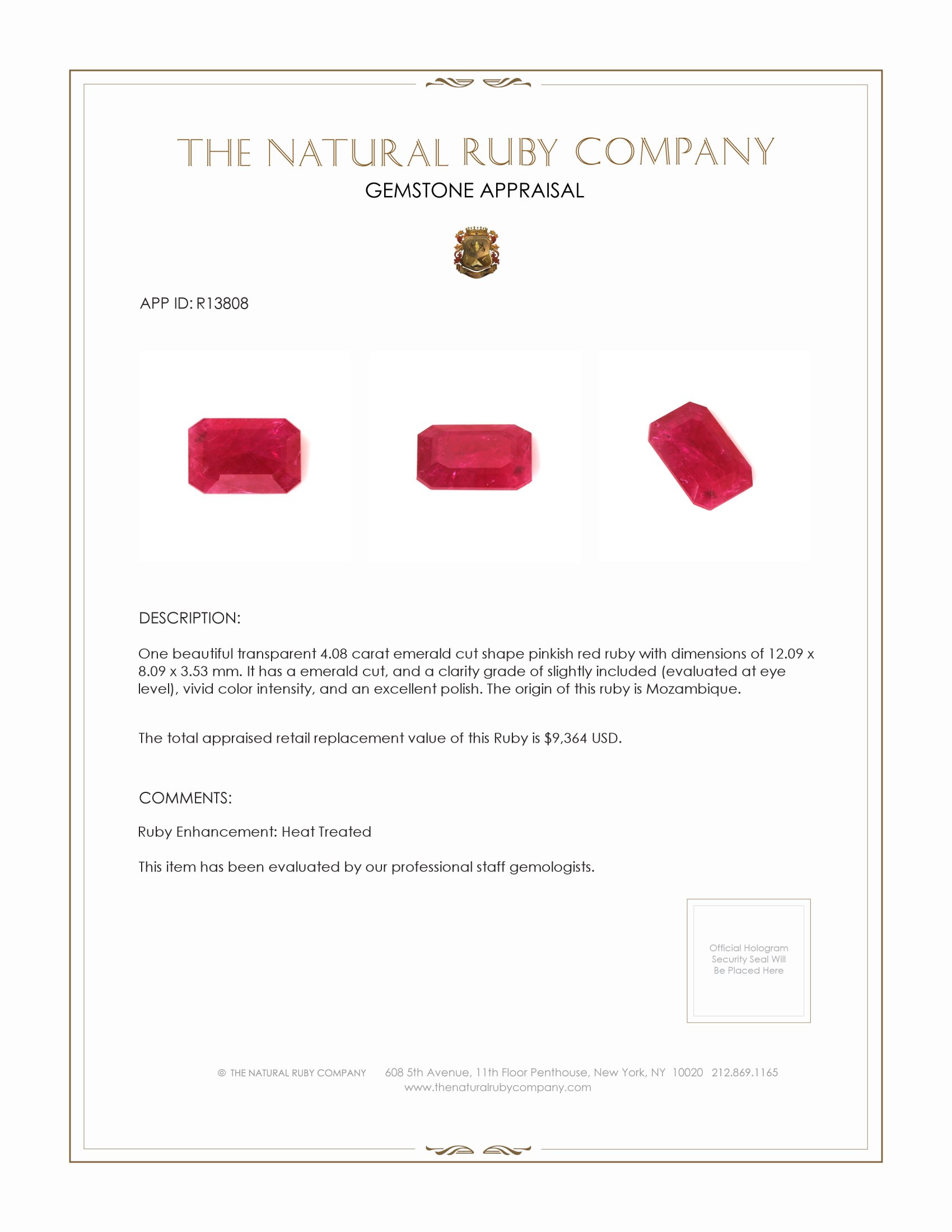 4.08 Ct. Ruby from Mozambique