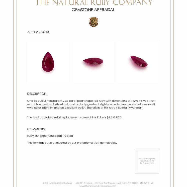 2.58 Ct. Ruby from Burma (Myanmar)