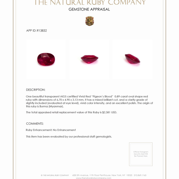 0.89 Ct. Ruby from Burma (Myanmar)