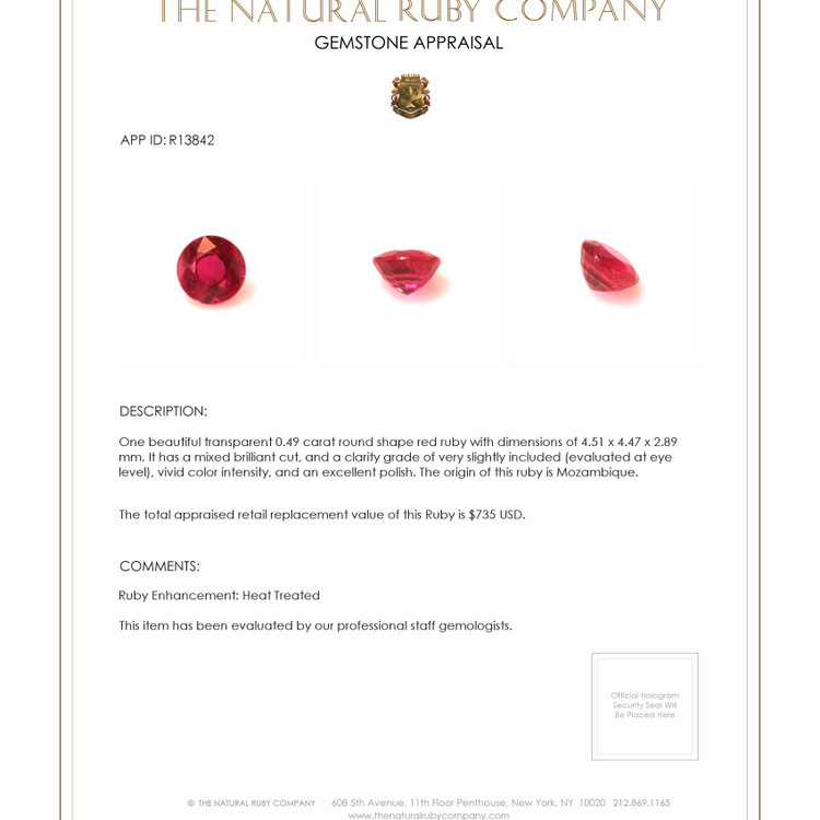 0.49 Ct. Ruby from Mozambique