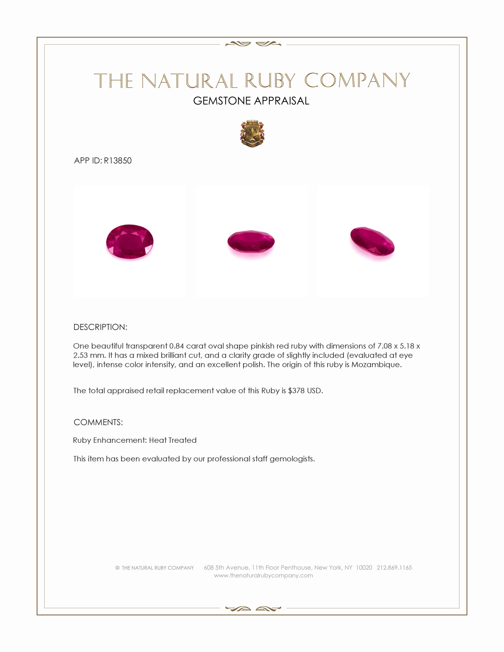 0.84 Ct. Ruby from Mozambique