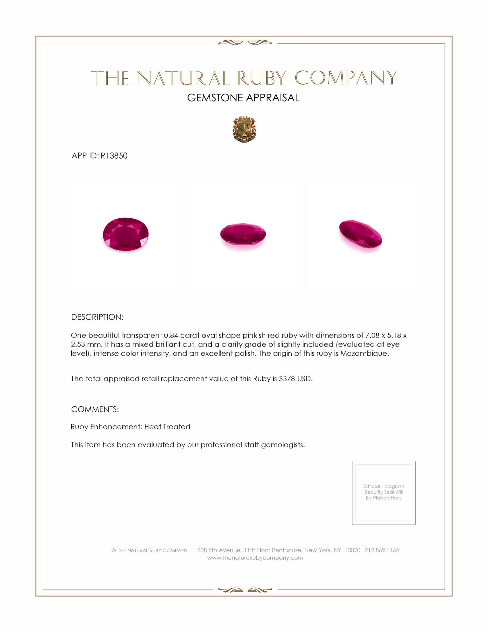 0.84 Ct. Ruby from Mozambique