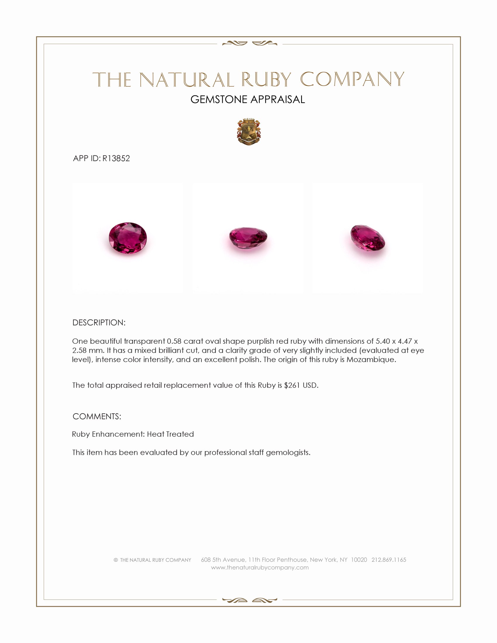 0.58 Ct. Ruby from Mozambique