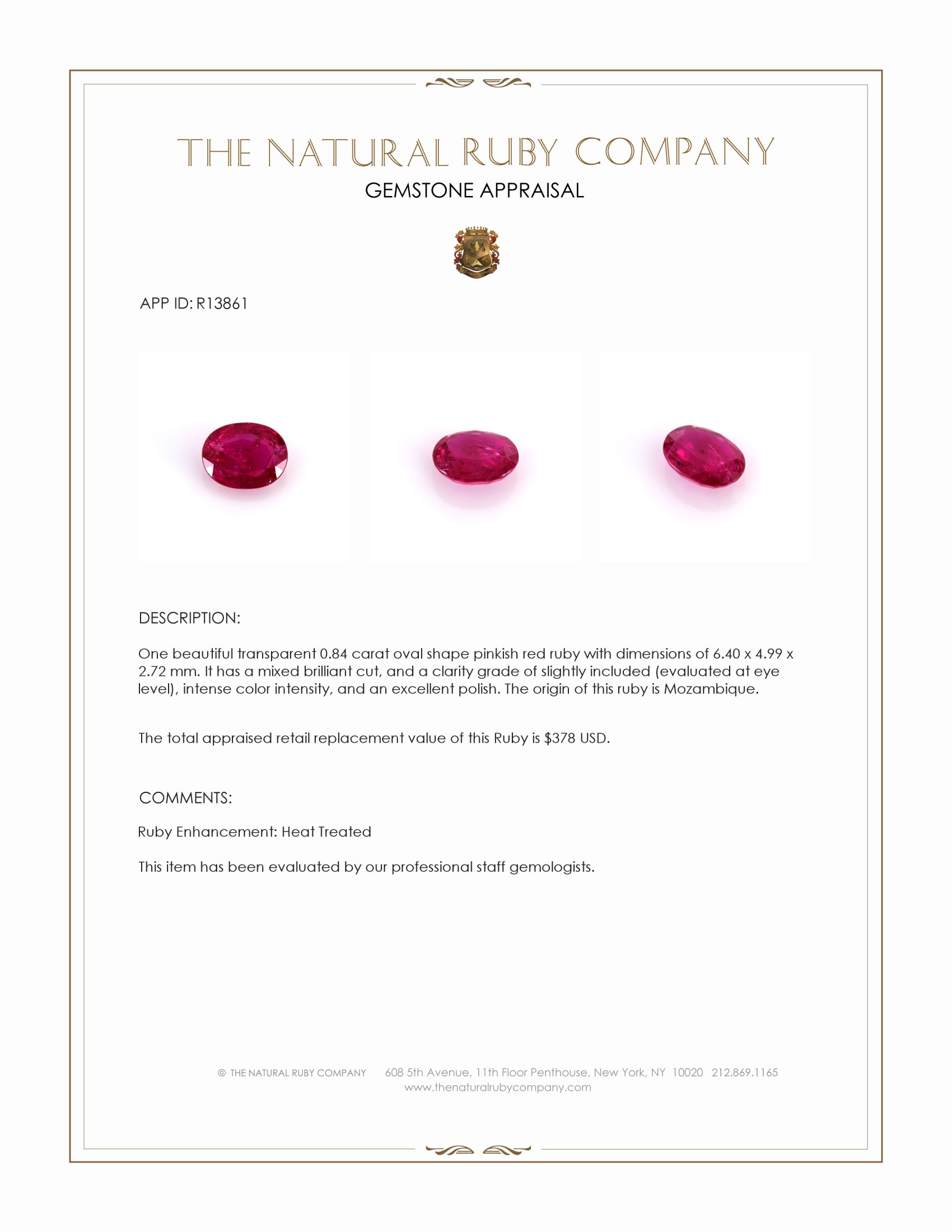 0.84 Ct. Ruby from Mozambique