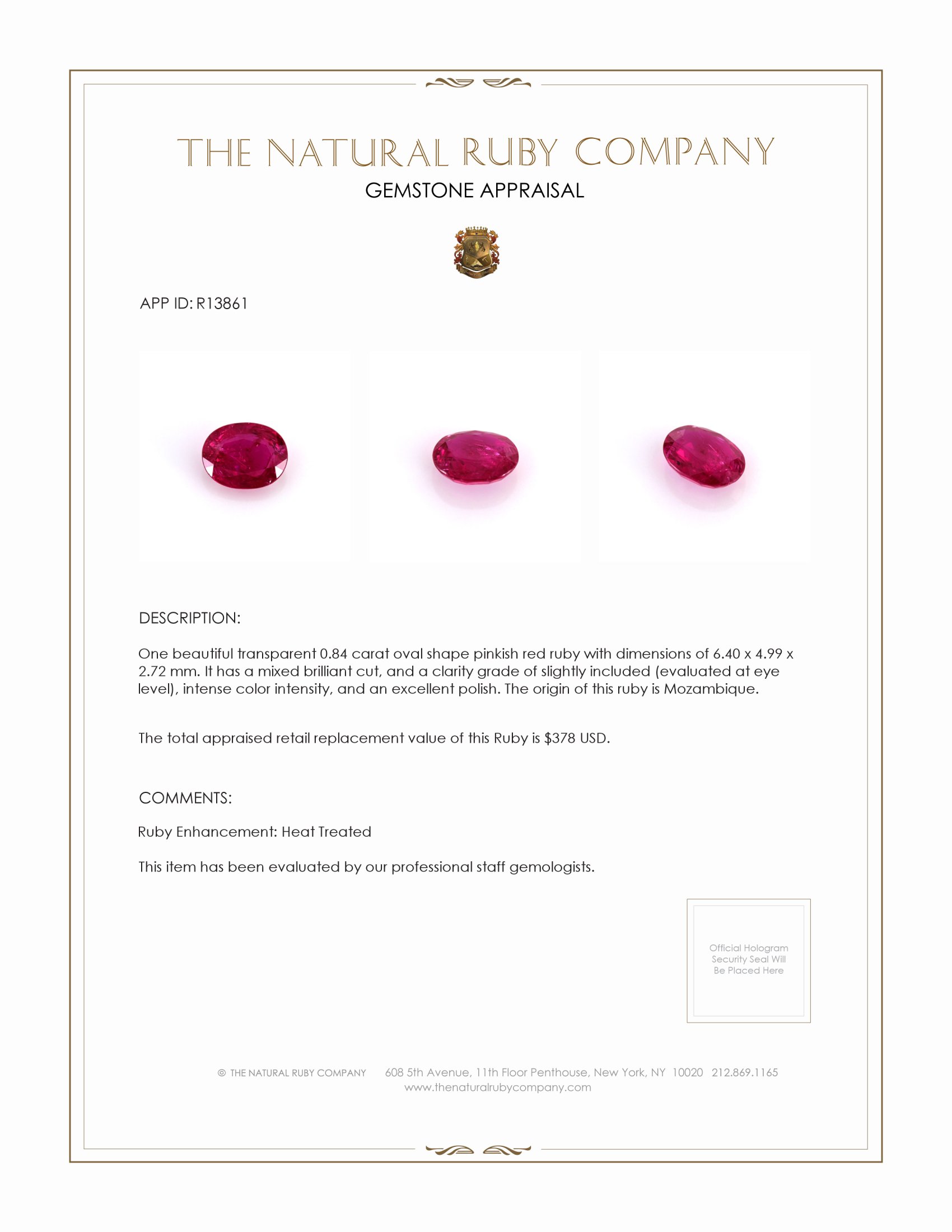 0.84 Ct. Ruby from Mozambique