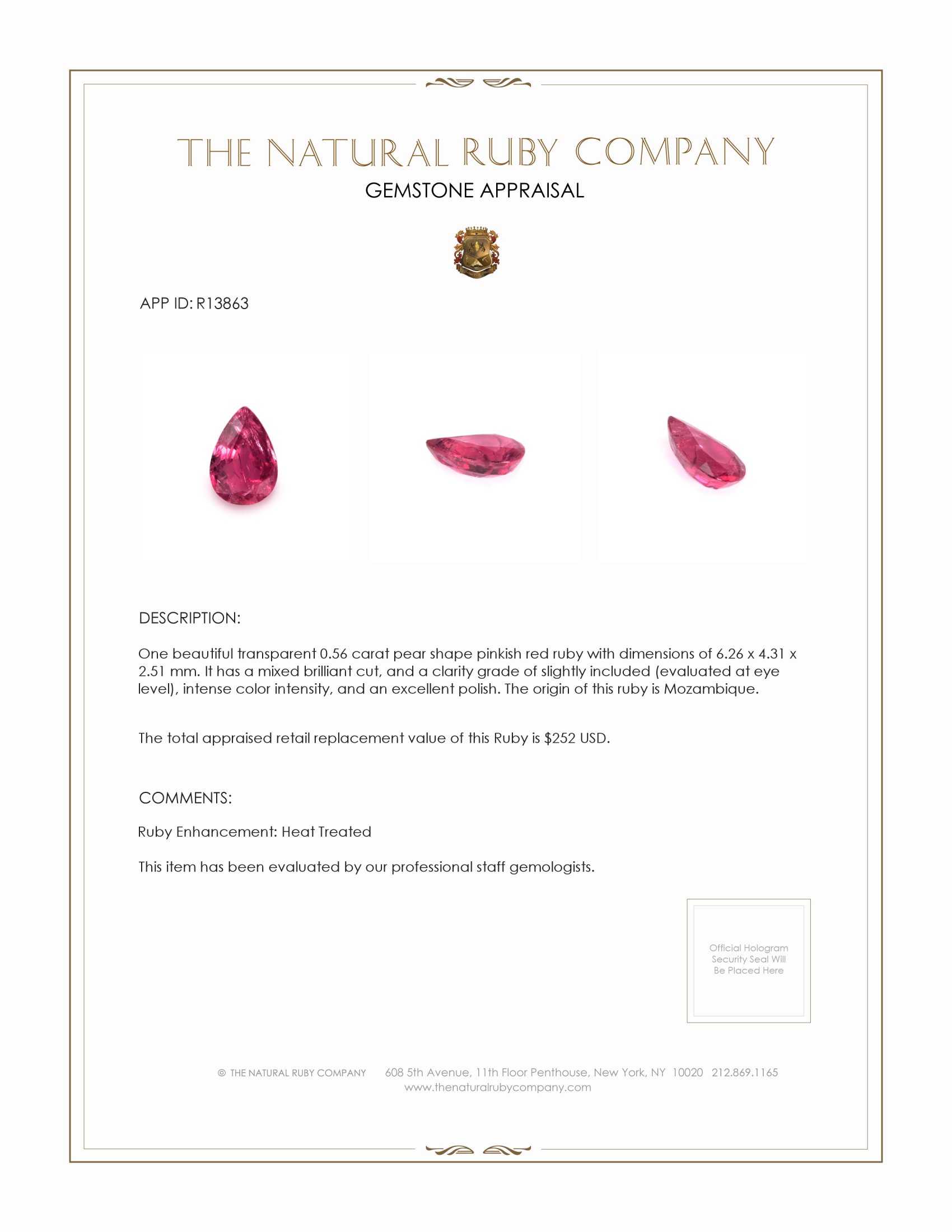 0.56 Ct. Ruby from Mozambique