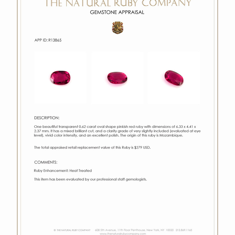 0.62 Ct. Ruby from Mozambique