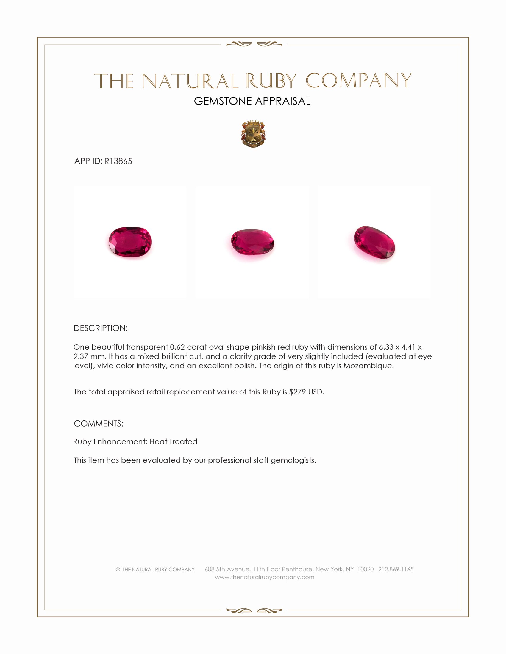 0.62 Ct. Ruby from Mozambique