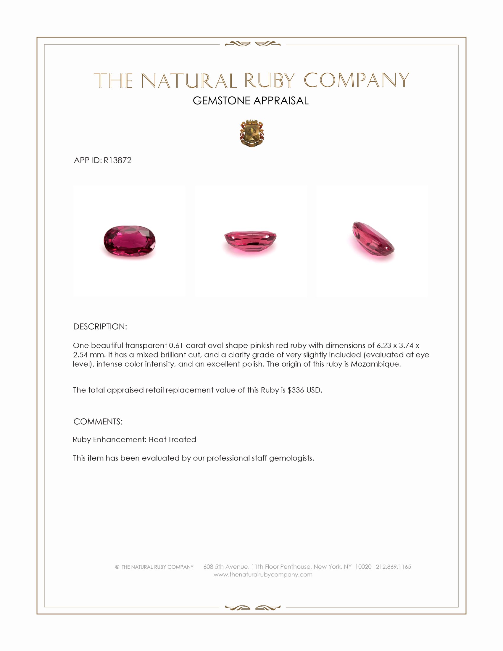 0.61 Ct. Ruby from Mozambique