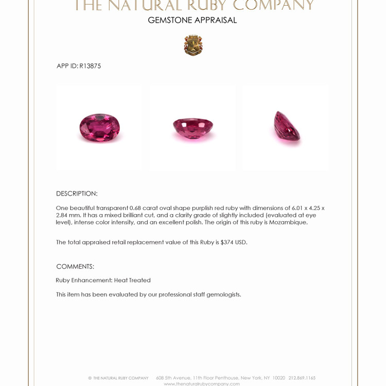 0.68 Ct. Ruby from Mozambique