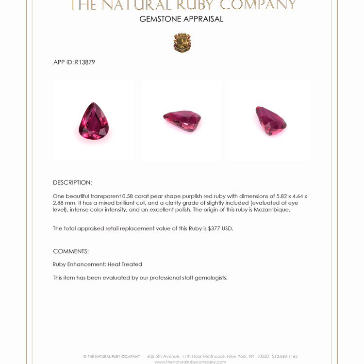 0.58 Ct. Ruby from Mozambique