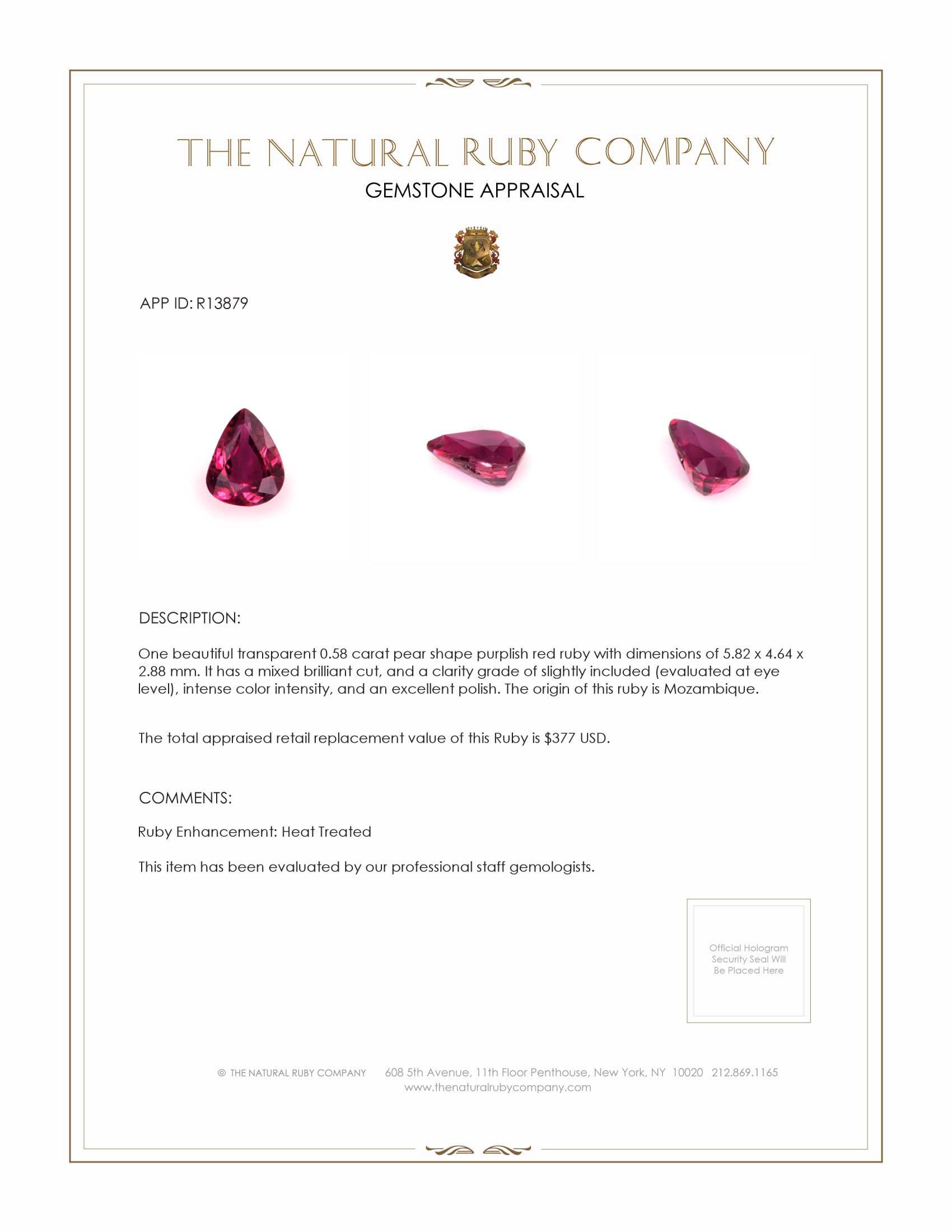 0.58 Ct. Ruby from Mozambique