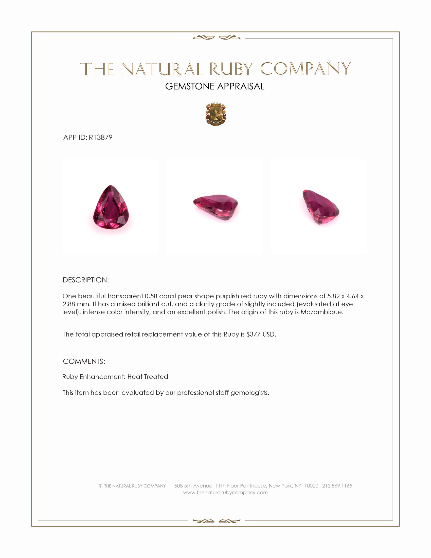 0.58 Ct. Ruby from Mozambique