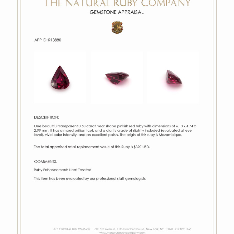 0.60 Ct. Ruby from Mozambique