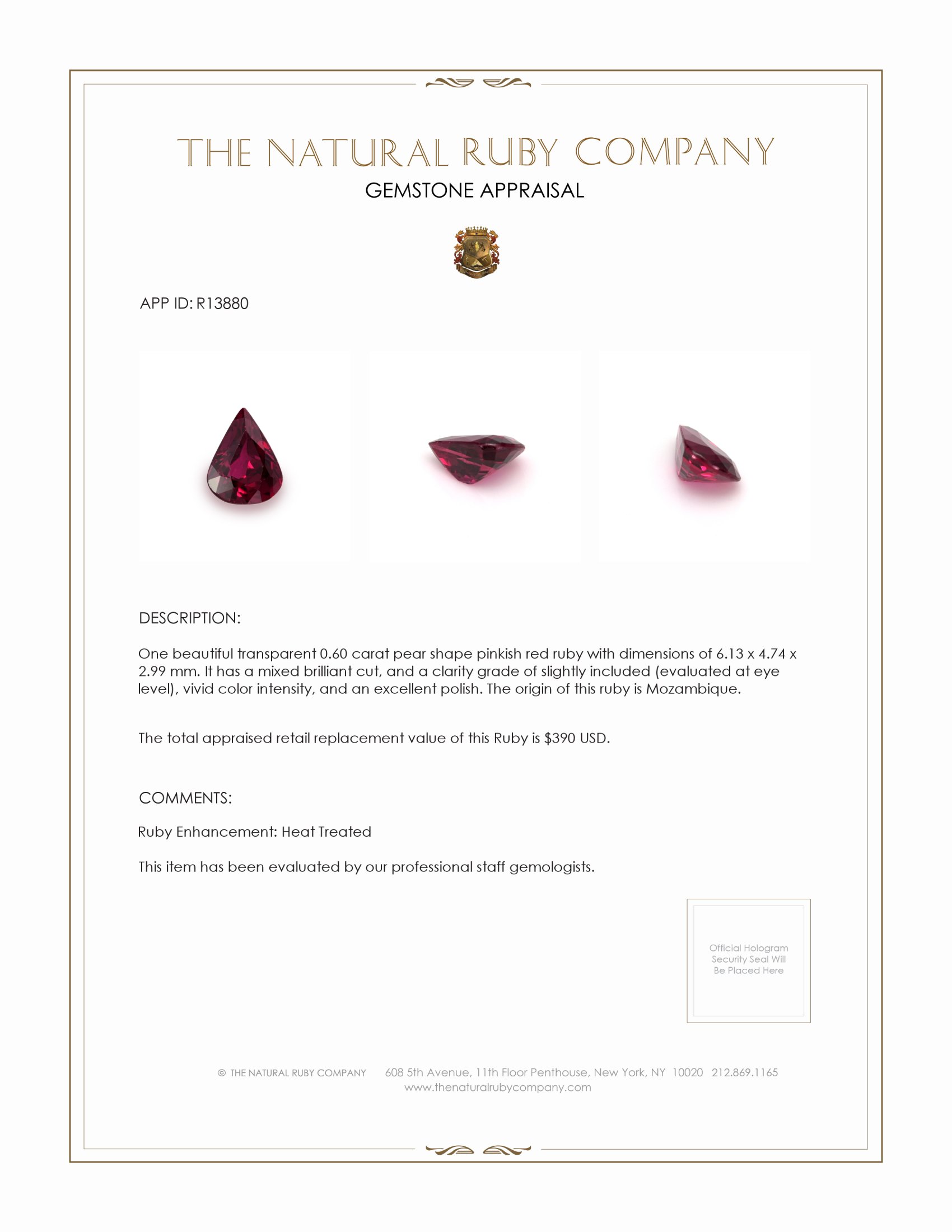 0.60 Ct. Ruby from Mozambique