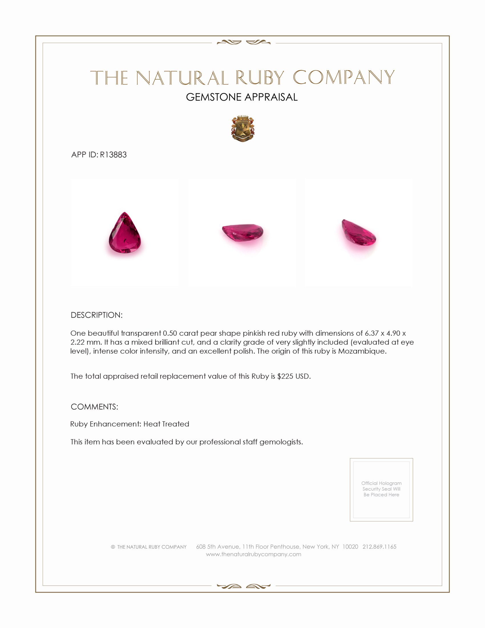 0.50 Ct. Pinkish Red Ruby from Mozambique