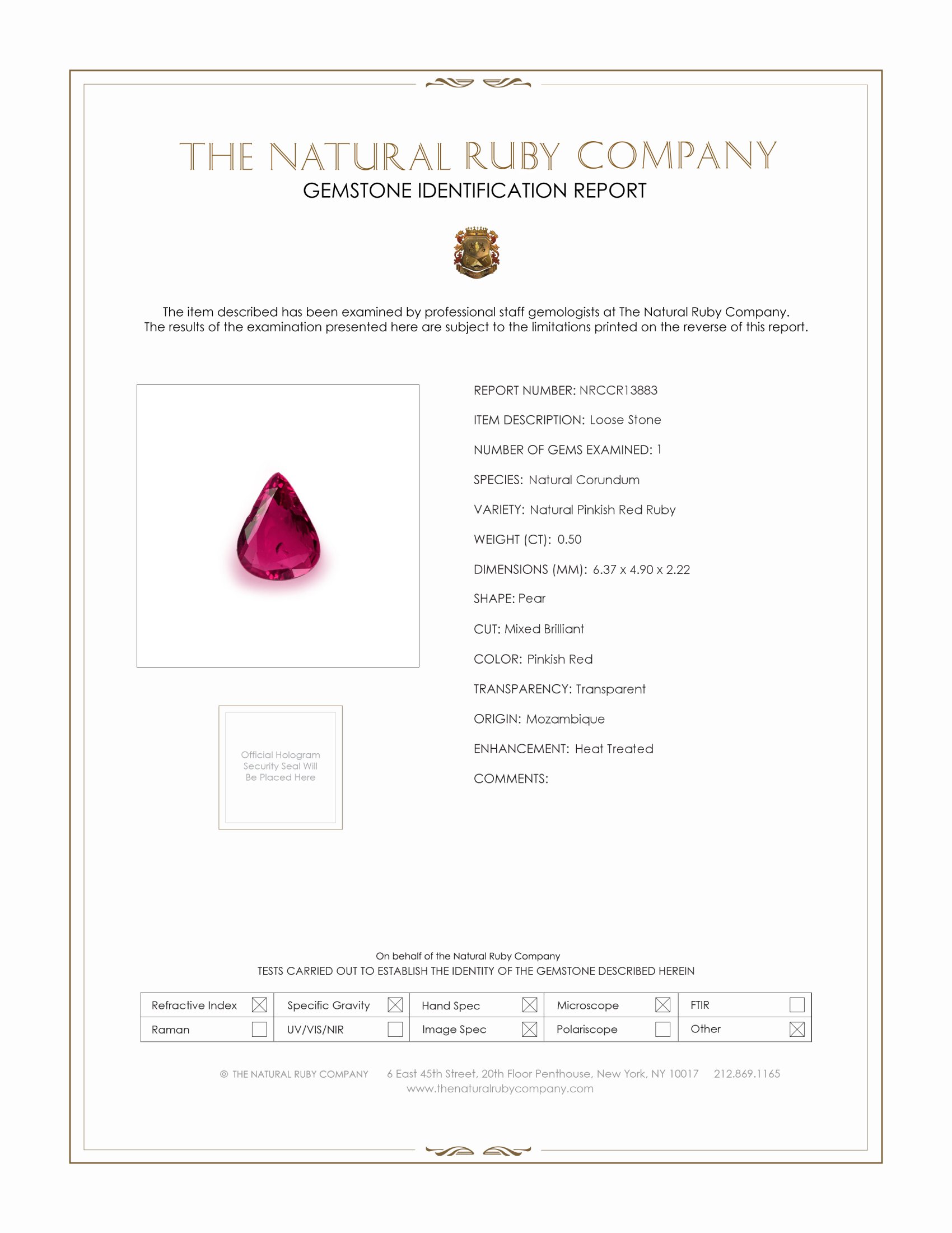 0.50 Ct. Pinkish Red Ruby from Mozambique