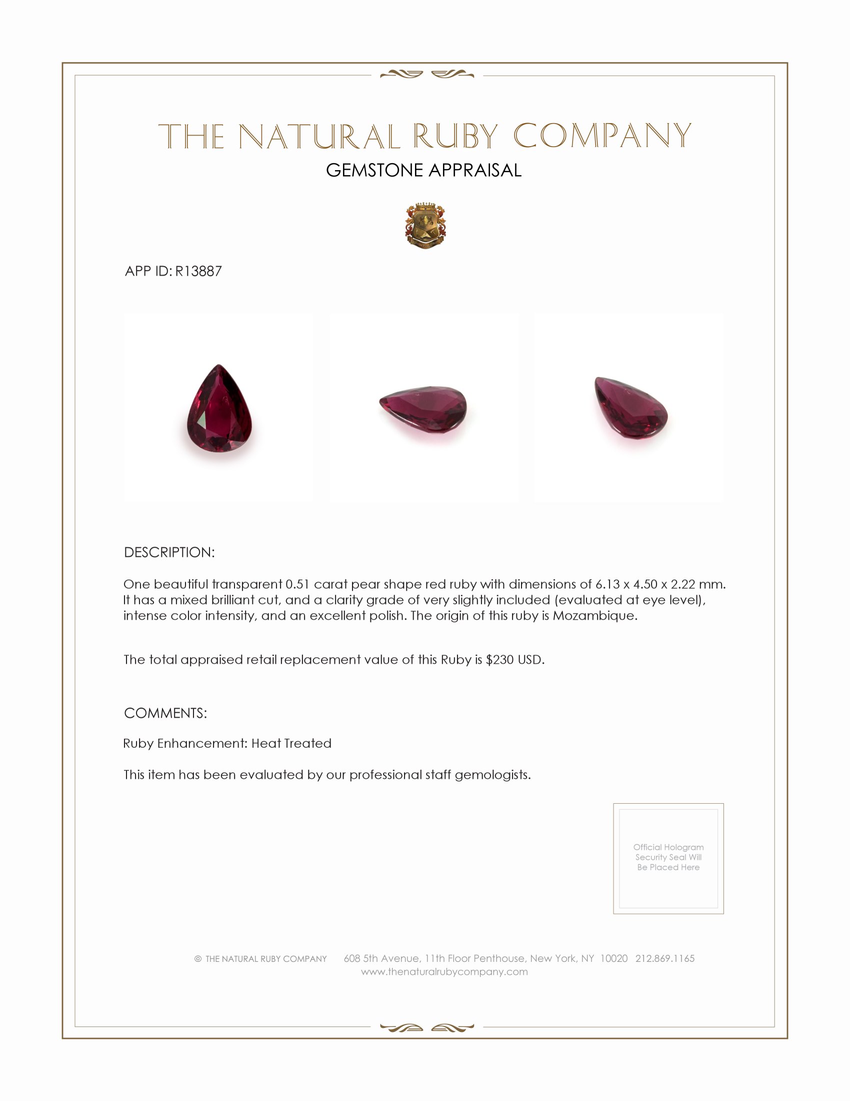 0.51 Ct. Ruby from Mozambique