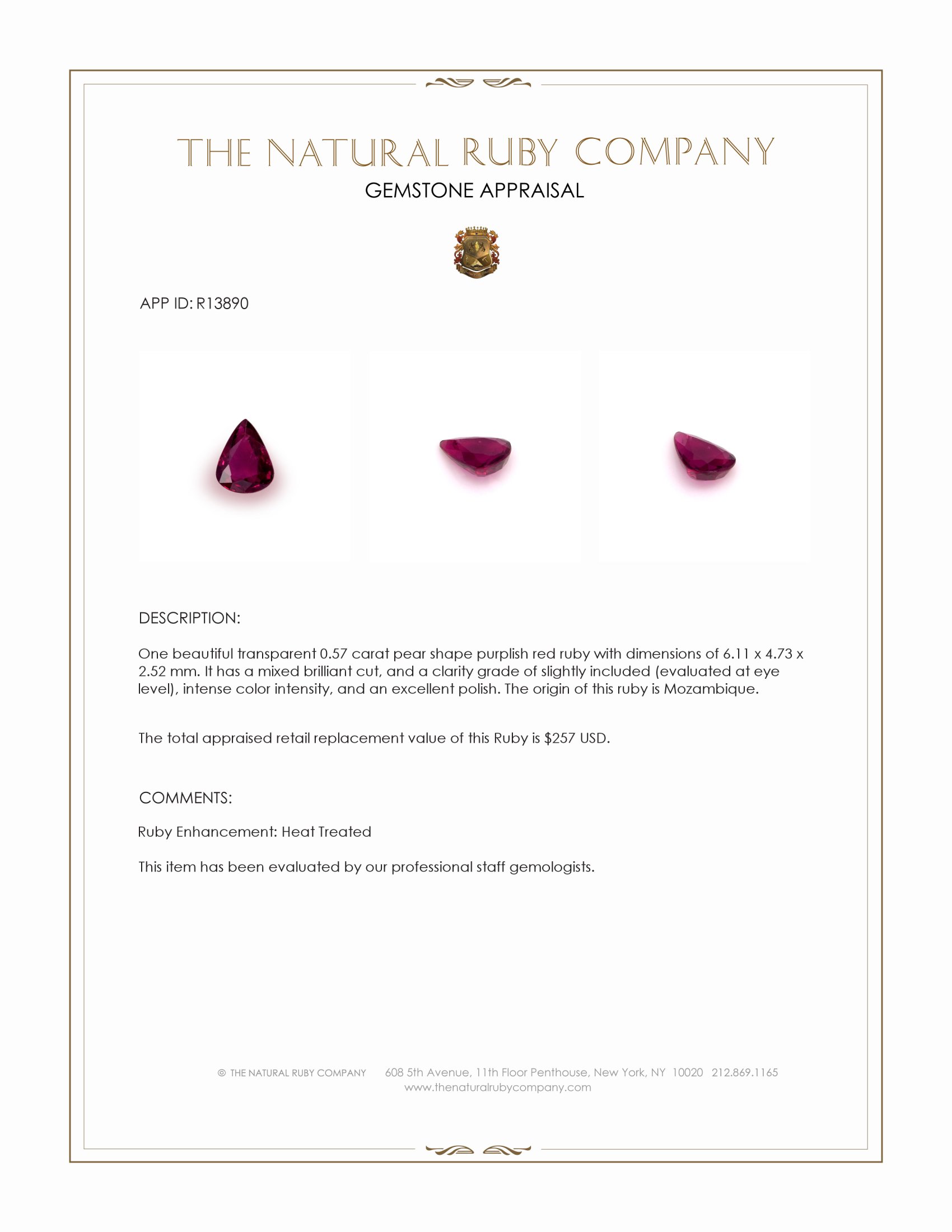 0.57 Ct. Purplish Red Ruby from Mozambique
