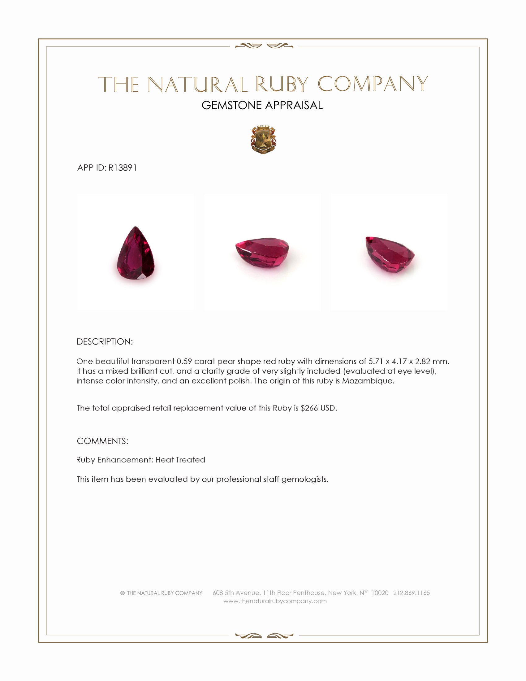 0.59 Ct. Ruby from Mozambique
