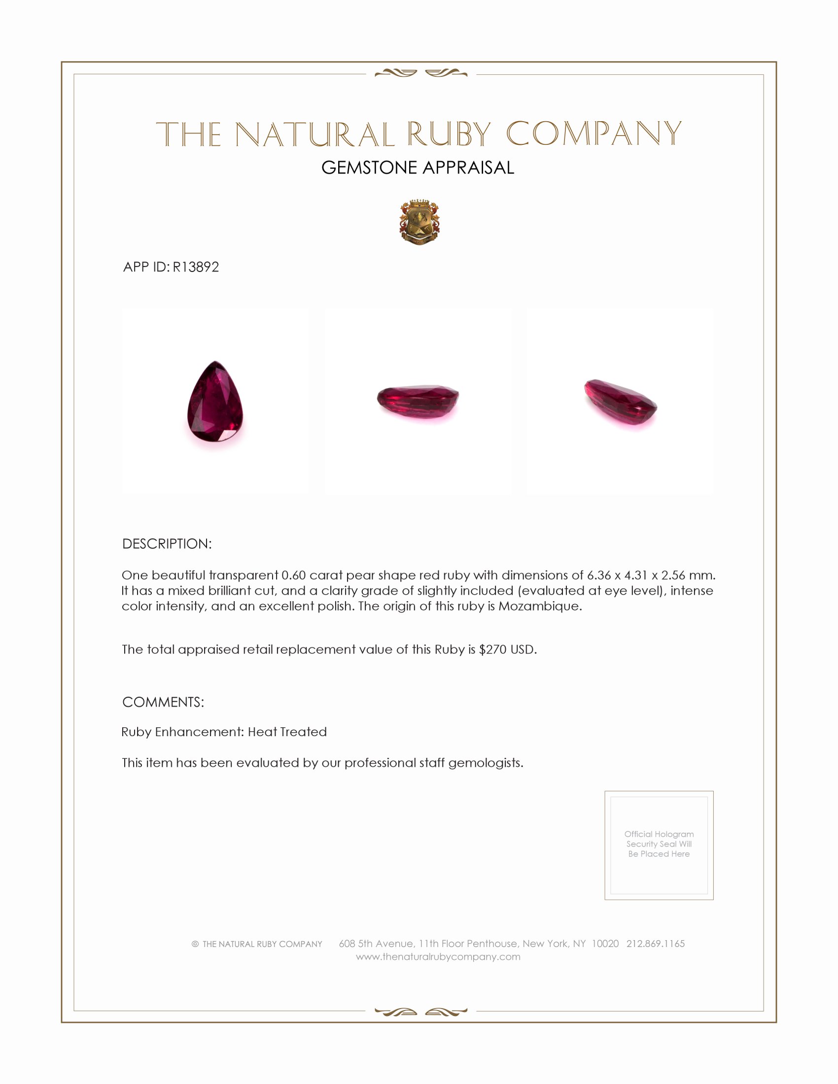 0.60 Ct. Ruby from Mozambique