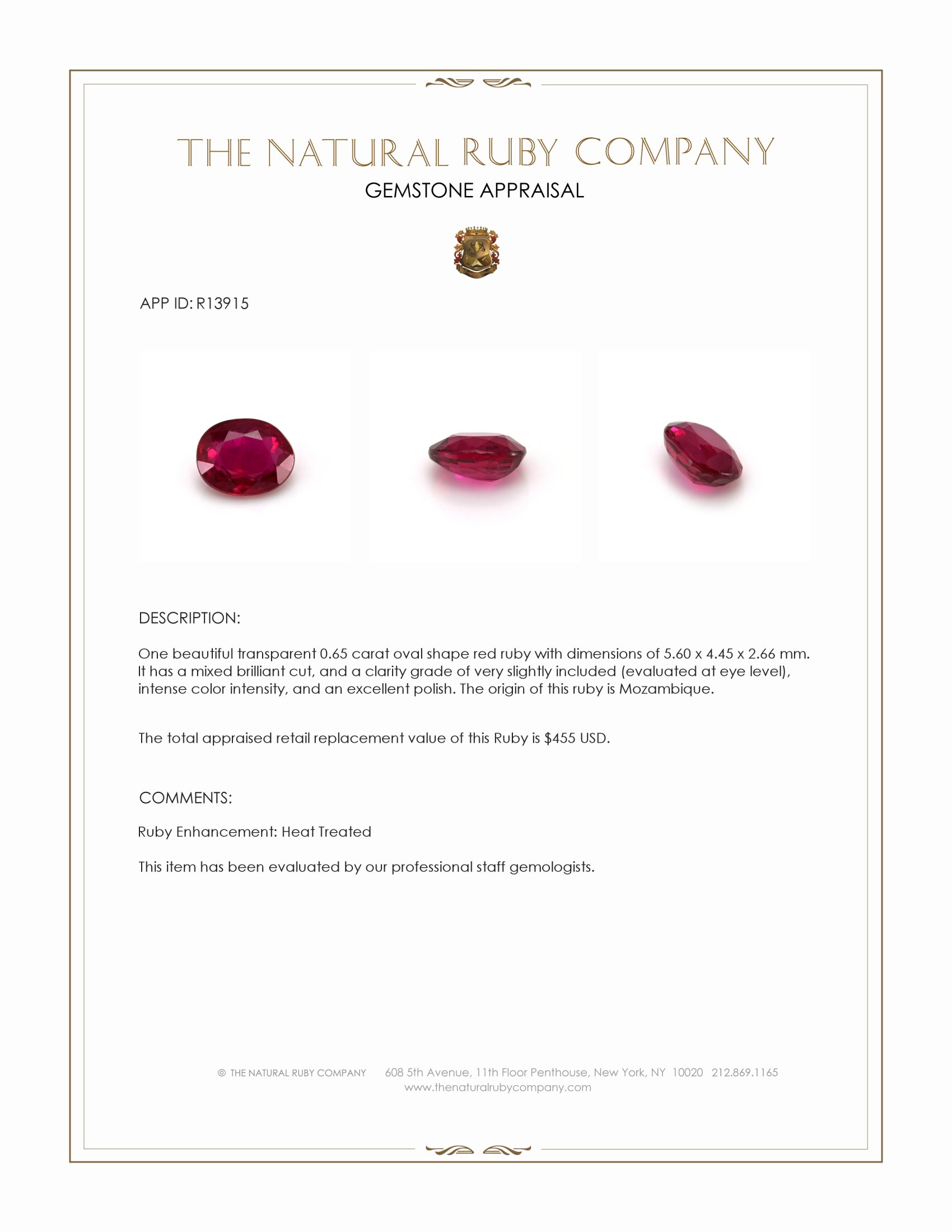 0.65 Ct. Ruby from Mozambique