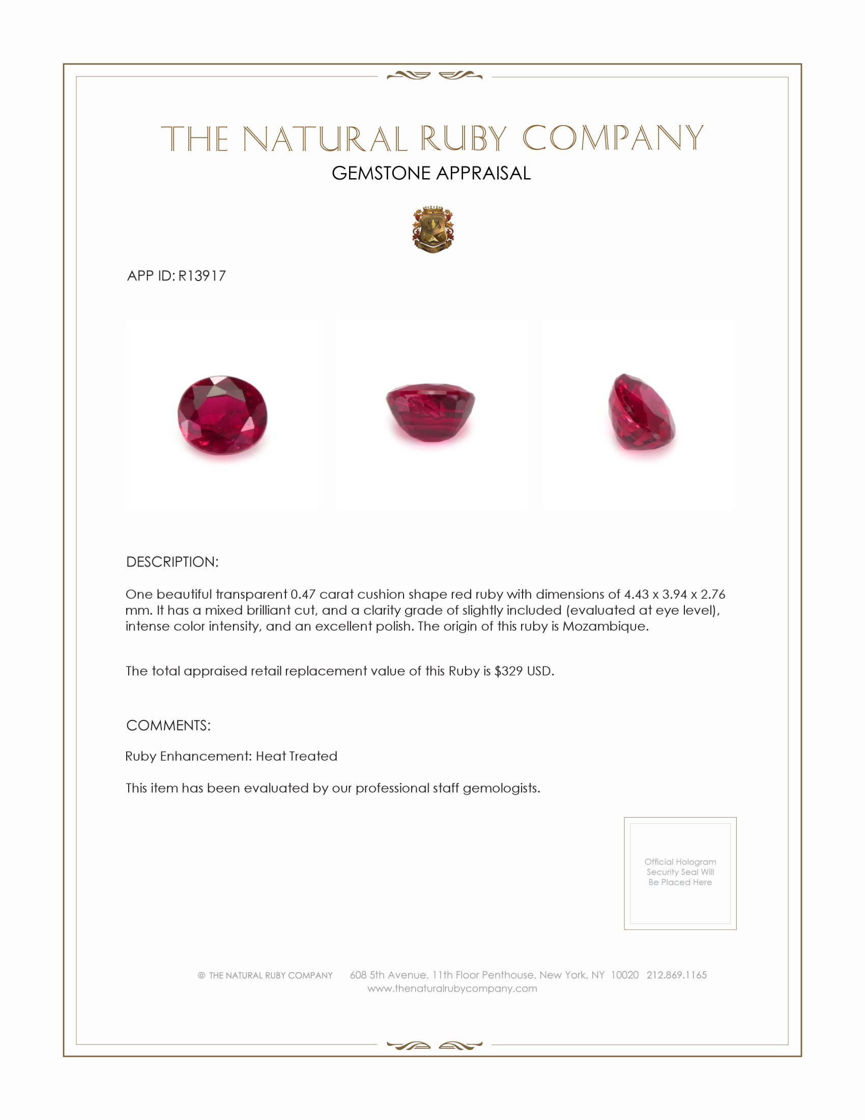 0.47 Ct. Ruby from Mozambique