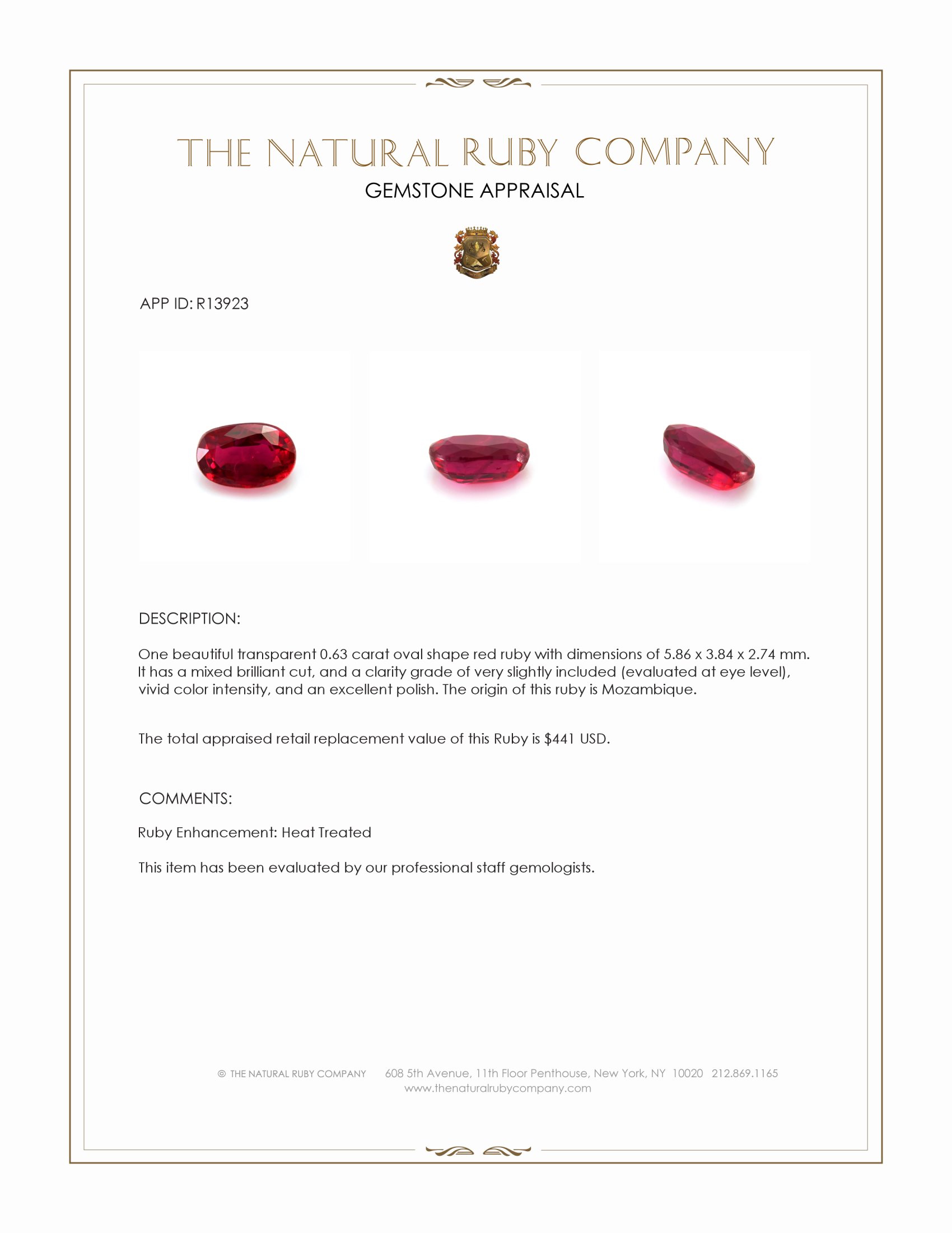 0.63 Ct. Ruby from Mozambique