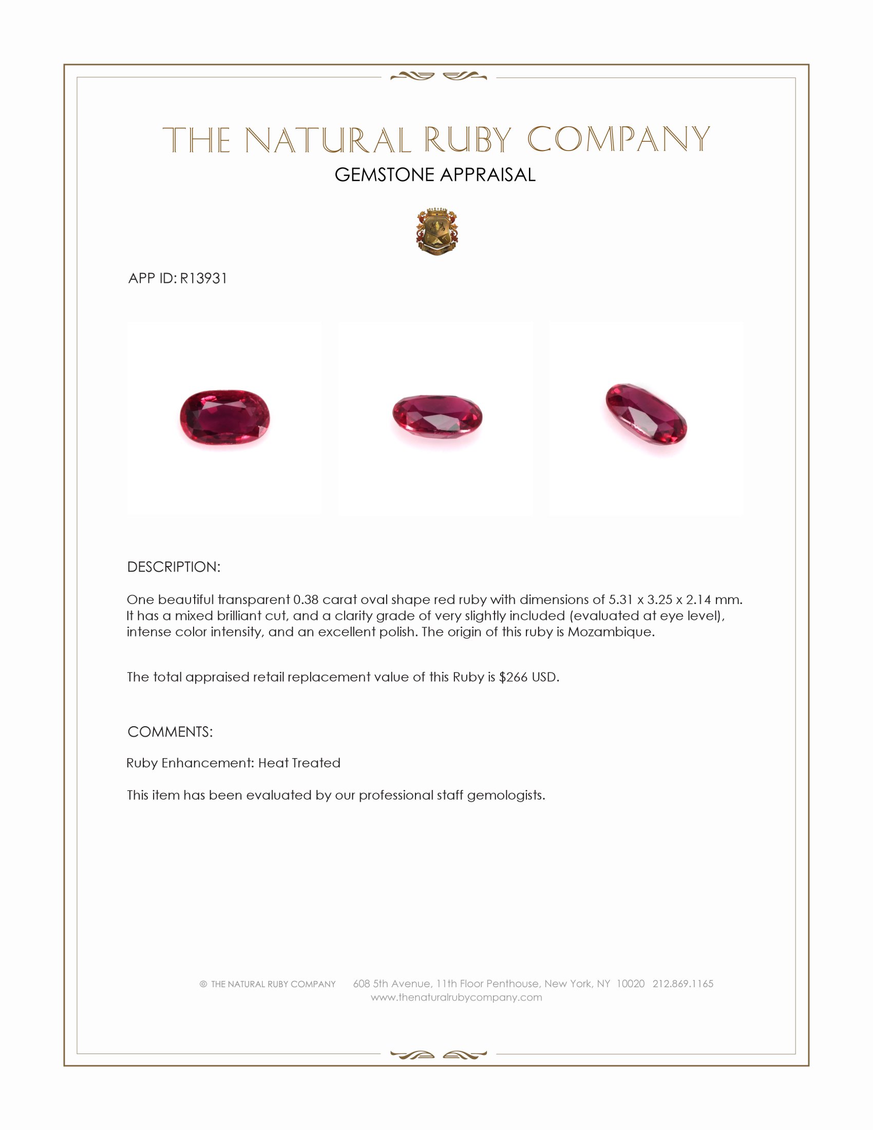 0.38 Ct. Ruby from Mozambique