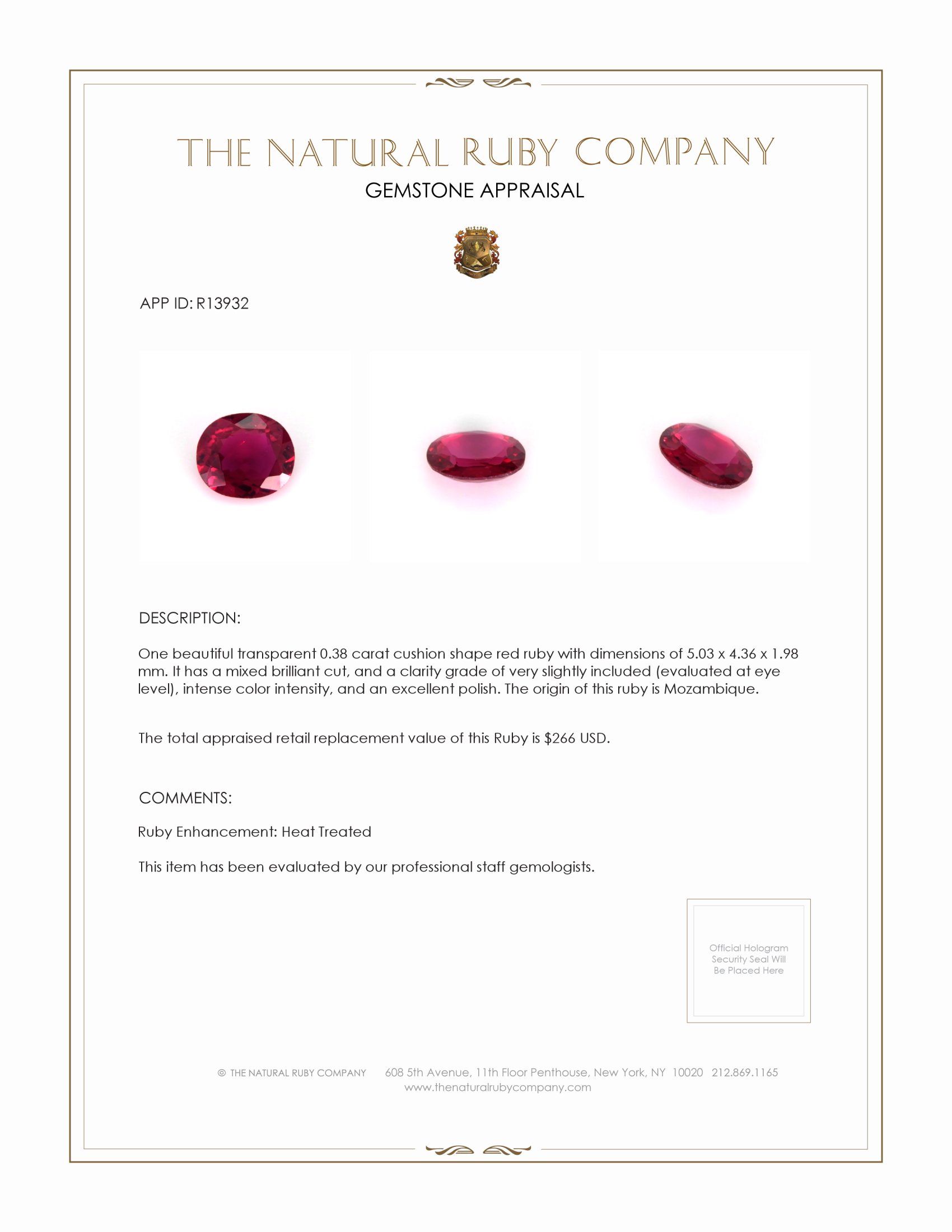 0.38 Ct. Ruby from Mozambique