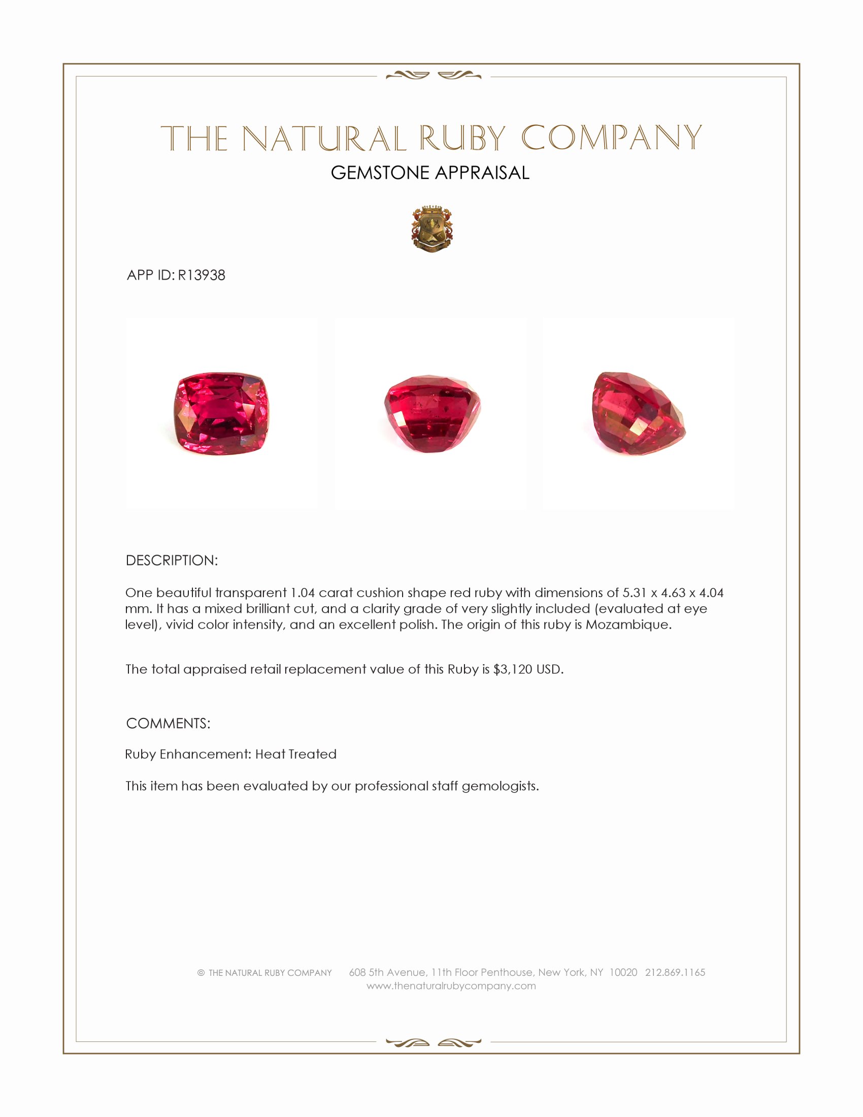 1.04 Ct. Ruby from Mozambique