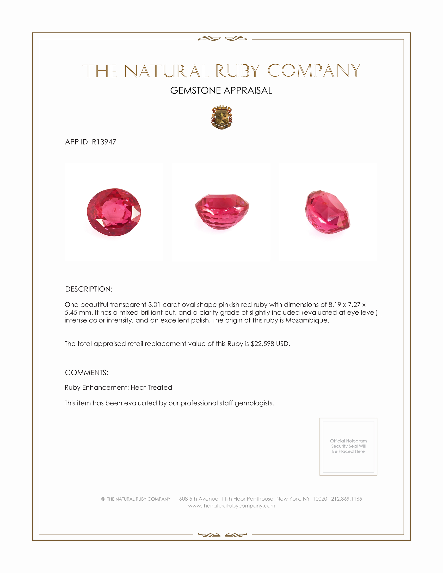 3.01 Ct. Ruby from Mozambique