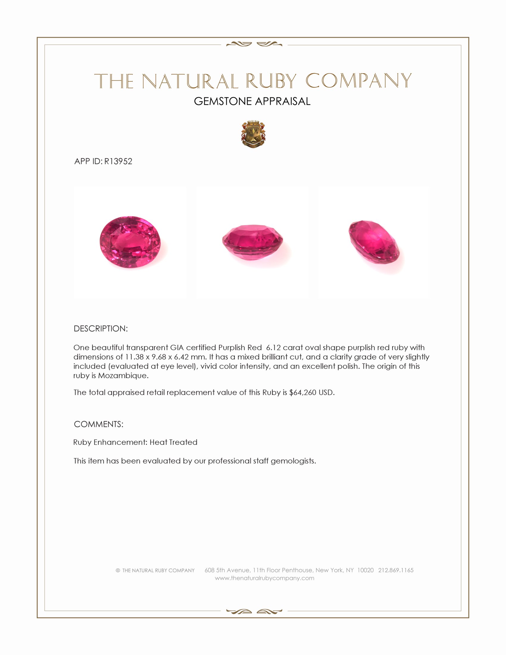 6.12 Ct. Ruby from Mozambique