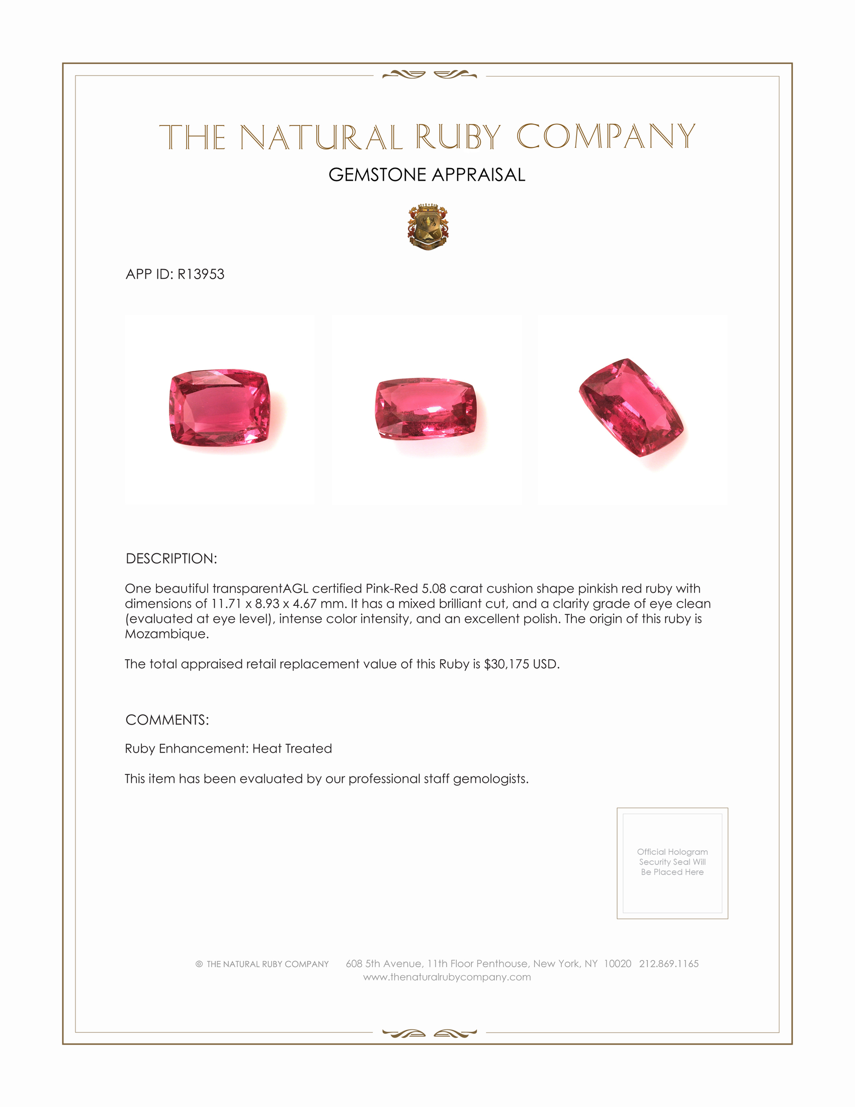5.08 Ct. Ruby from Mozambique