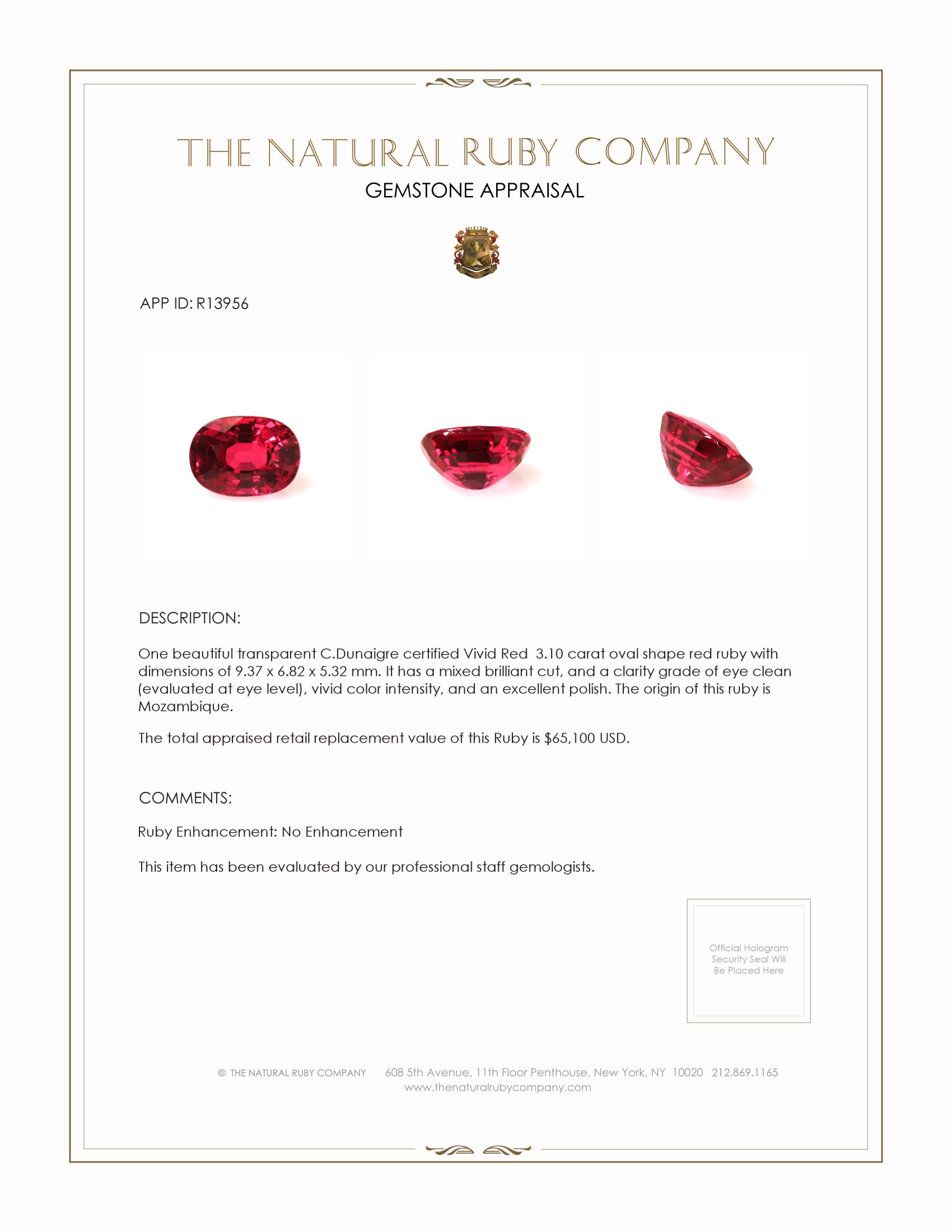 3.10 Ct. Ruby from Mozambique