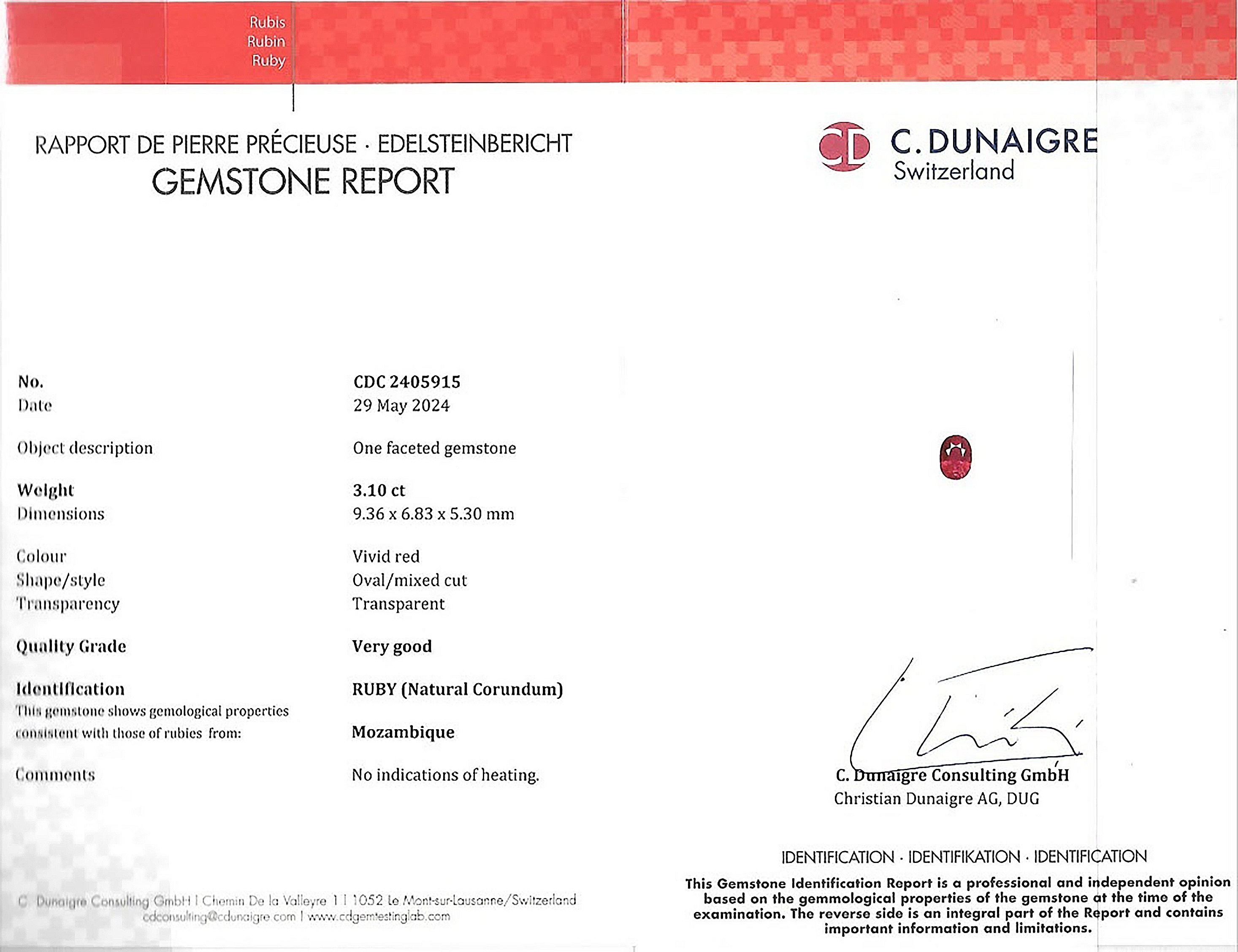 3.10 Ct. Ruby from Mozambique