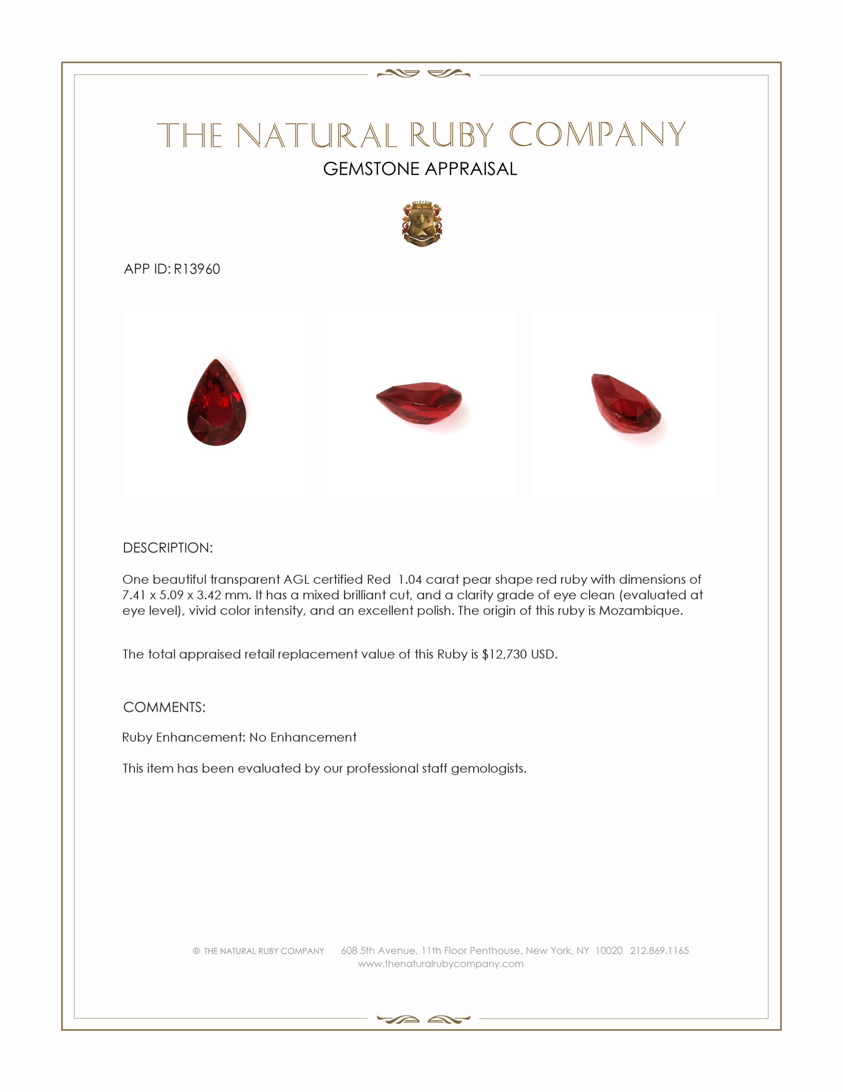 1.04 Ct. Ruby from Mozambique