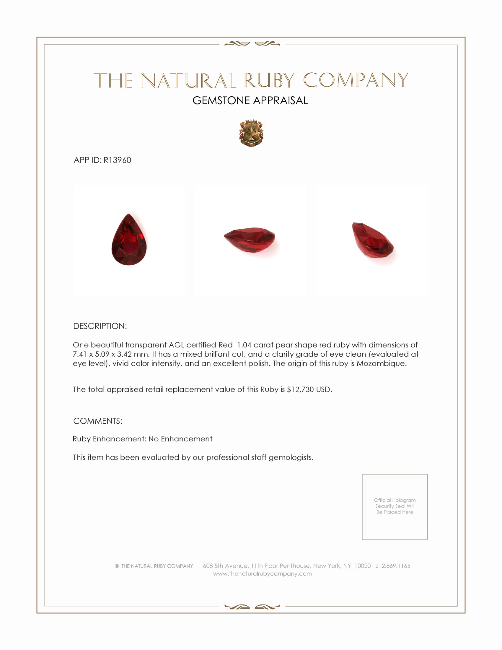 1.04 Ct. Ruby from Mozambique