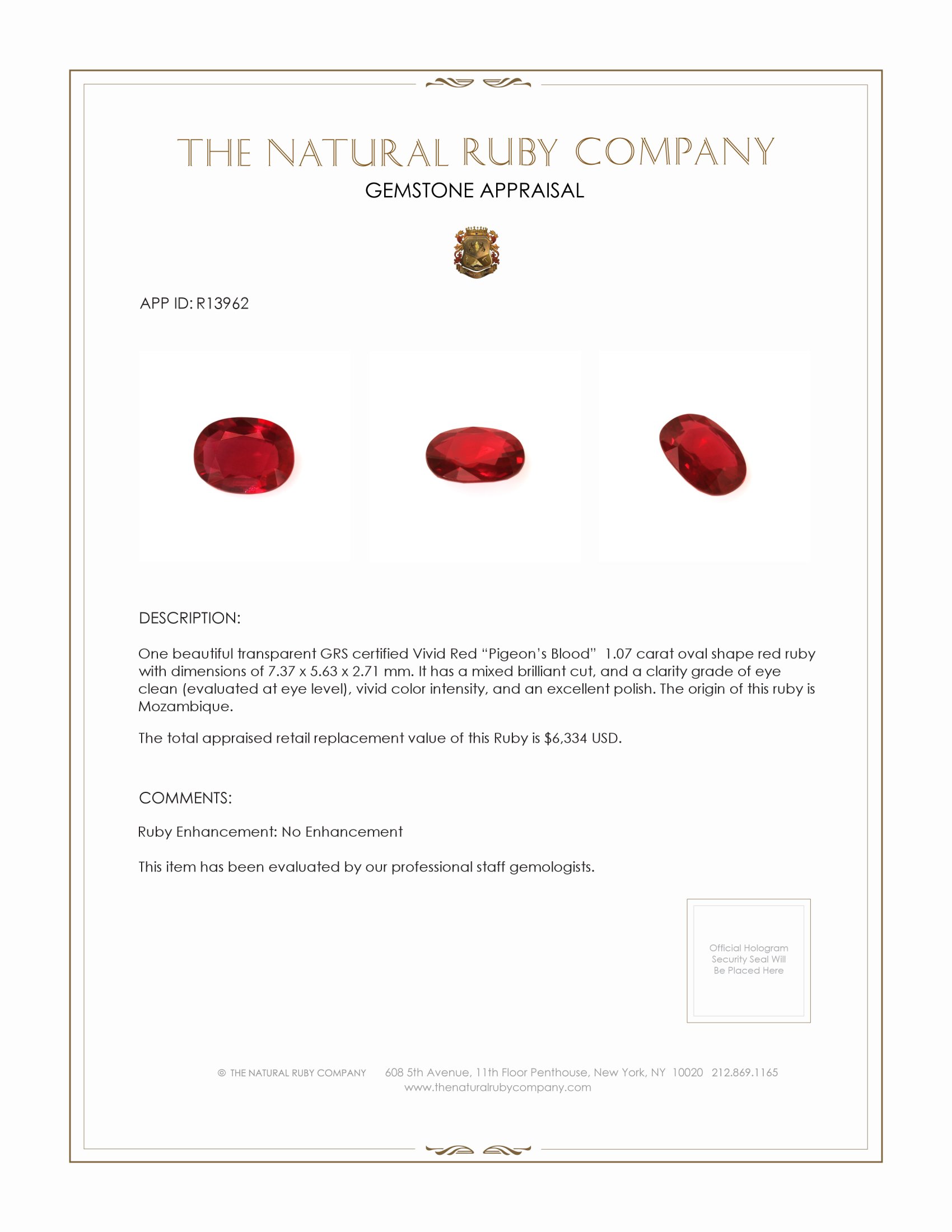 1.07 Ct. Ruby from Mozambique