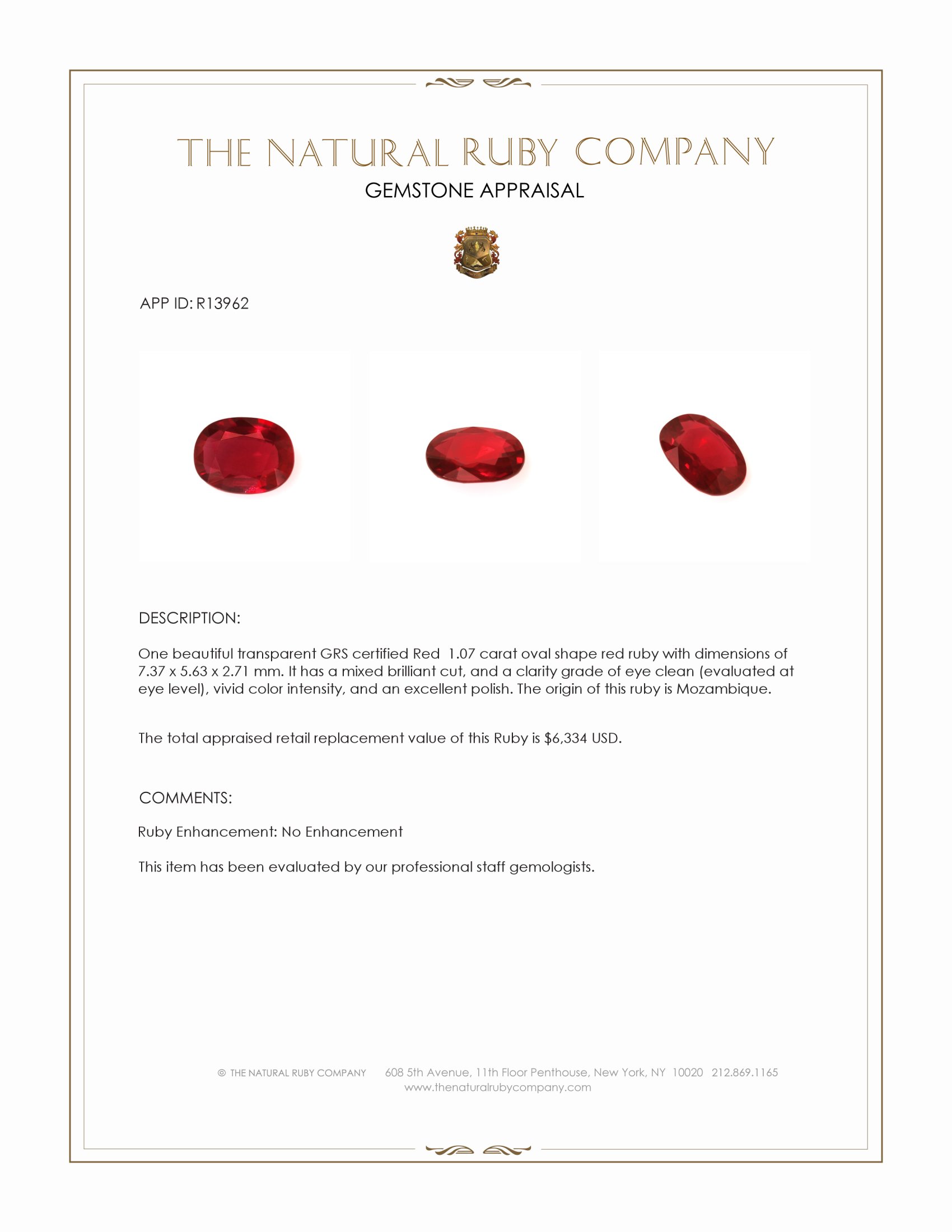 1.07 Ct. Ruby from Mozambique