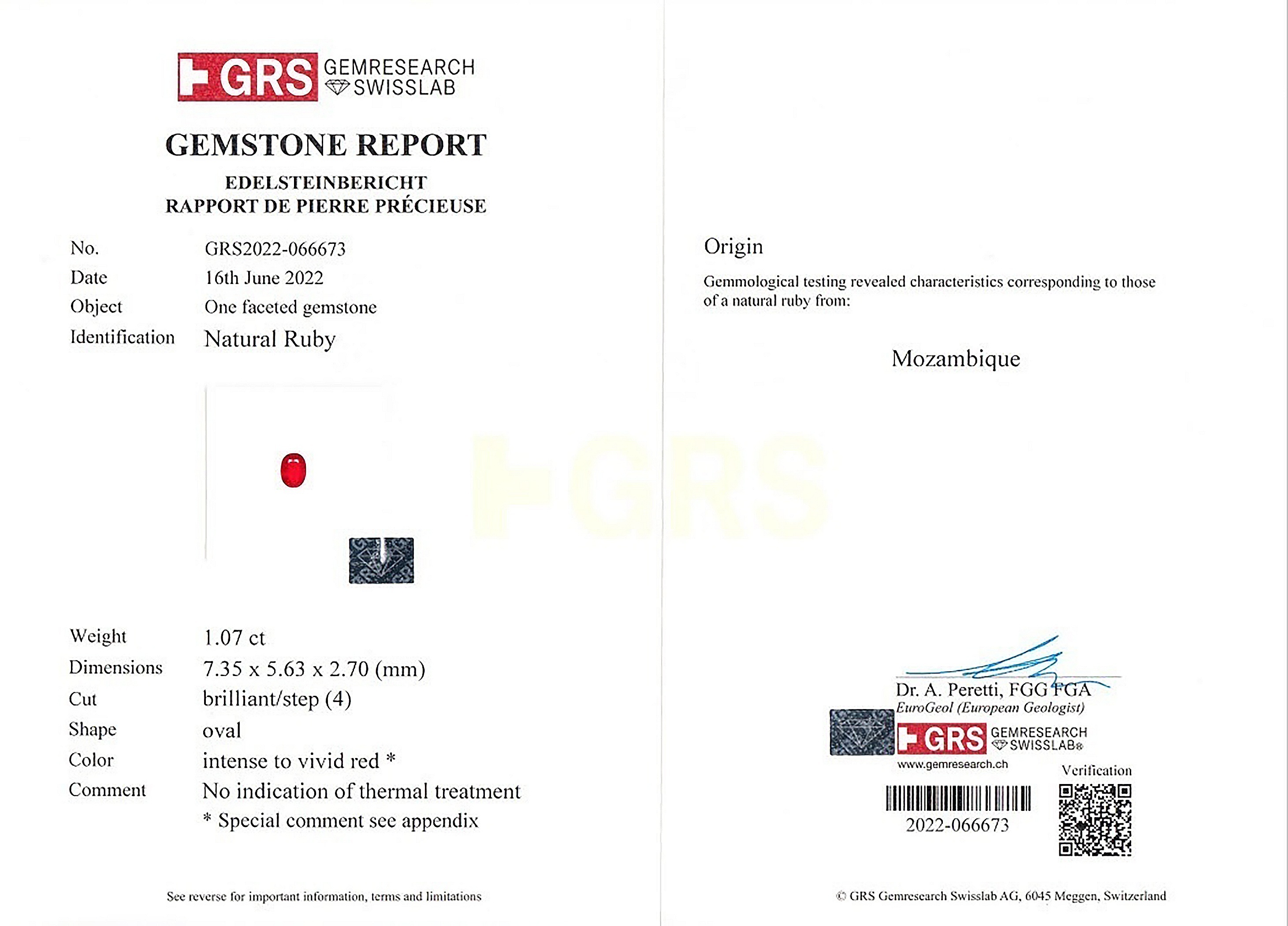 1.07 Ct. Ruby from Mozambique